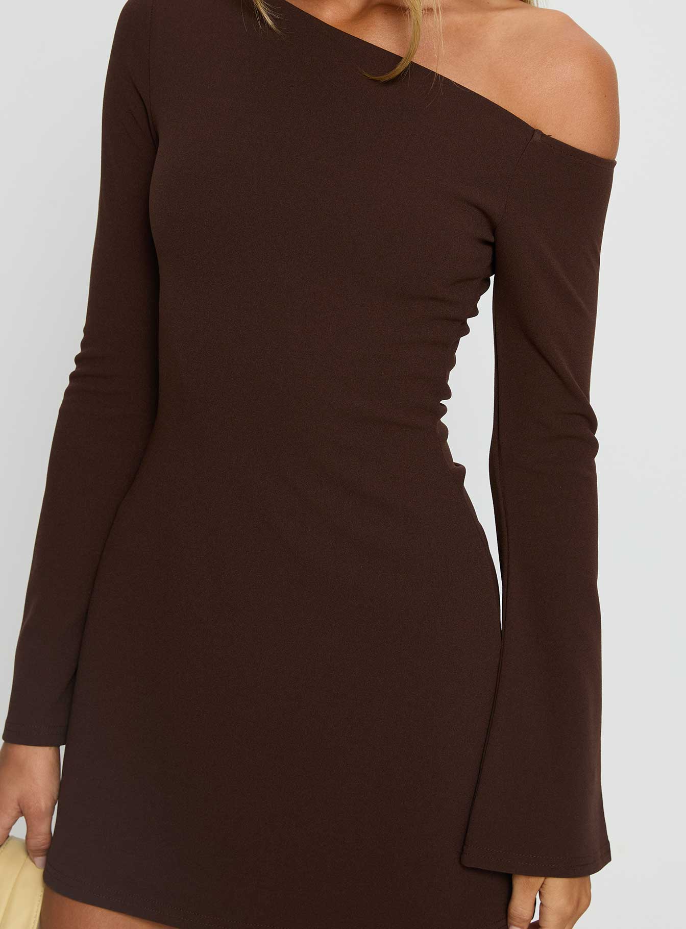 Adrietta Long Sleeve Off Shoulder Mini Dress Brown - Image 6