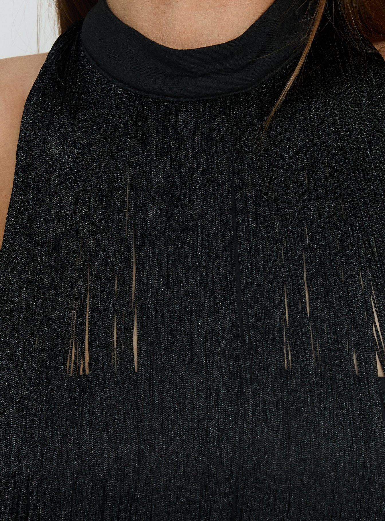 Zephyrine Fringe Asymmetrical Halter Top Black - Image 6