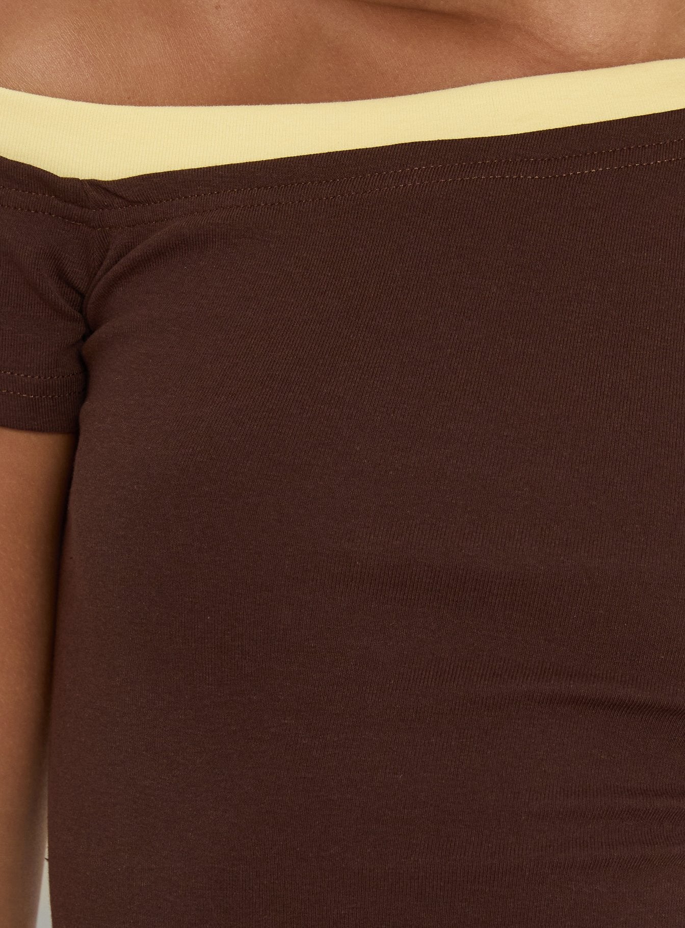 Eustace Off Shoulder Asymmetrical Top Brown / Yellow - Image 5