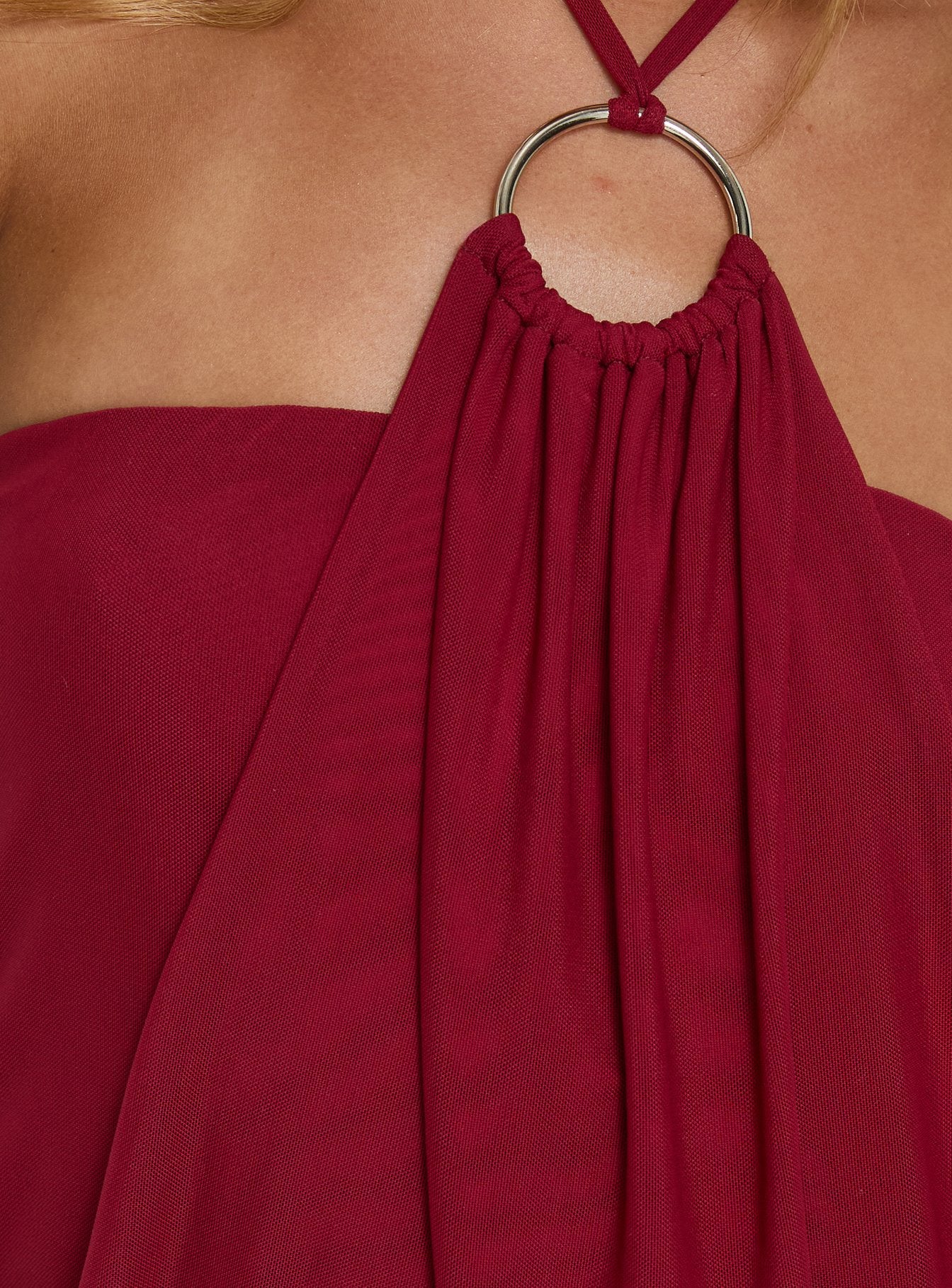 Hedlea Draped Ring Detail Mini Dress Burgundy - Image 6