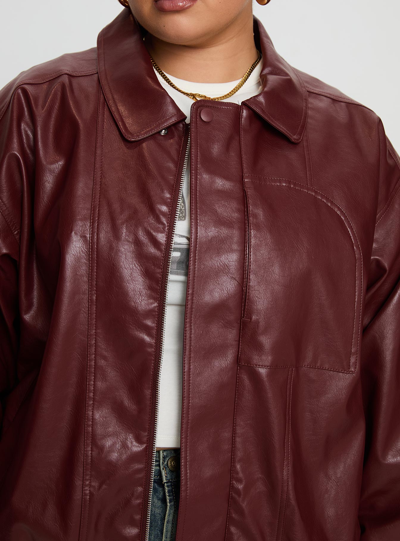Devija Faux Leather Jacket Burgundy Curve - Image 6