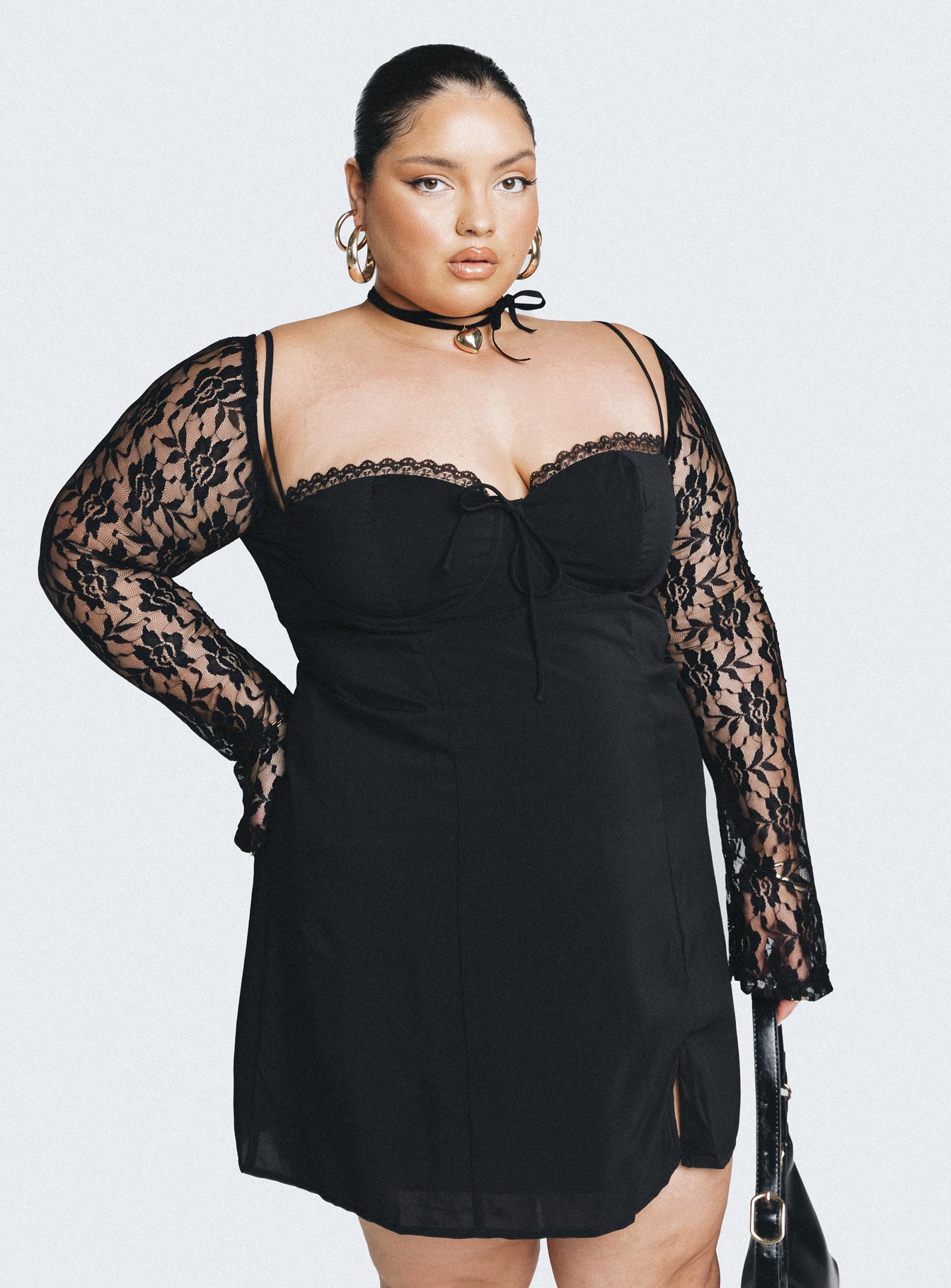 Ashwood Lace Sleeve Mini Dress Black Curve - Image 8