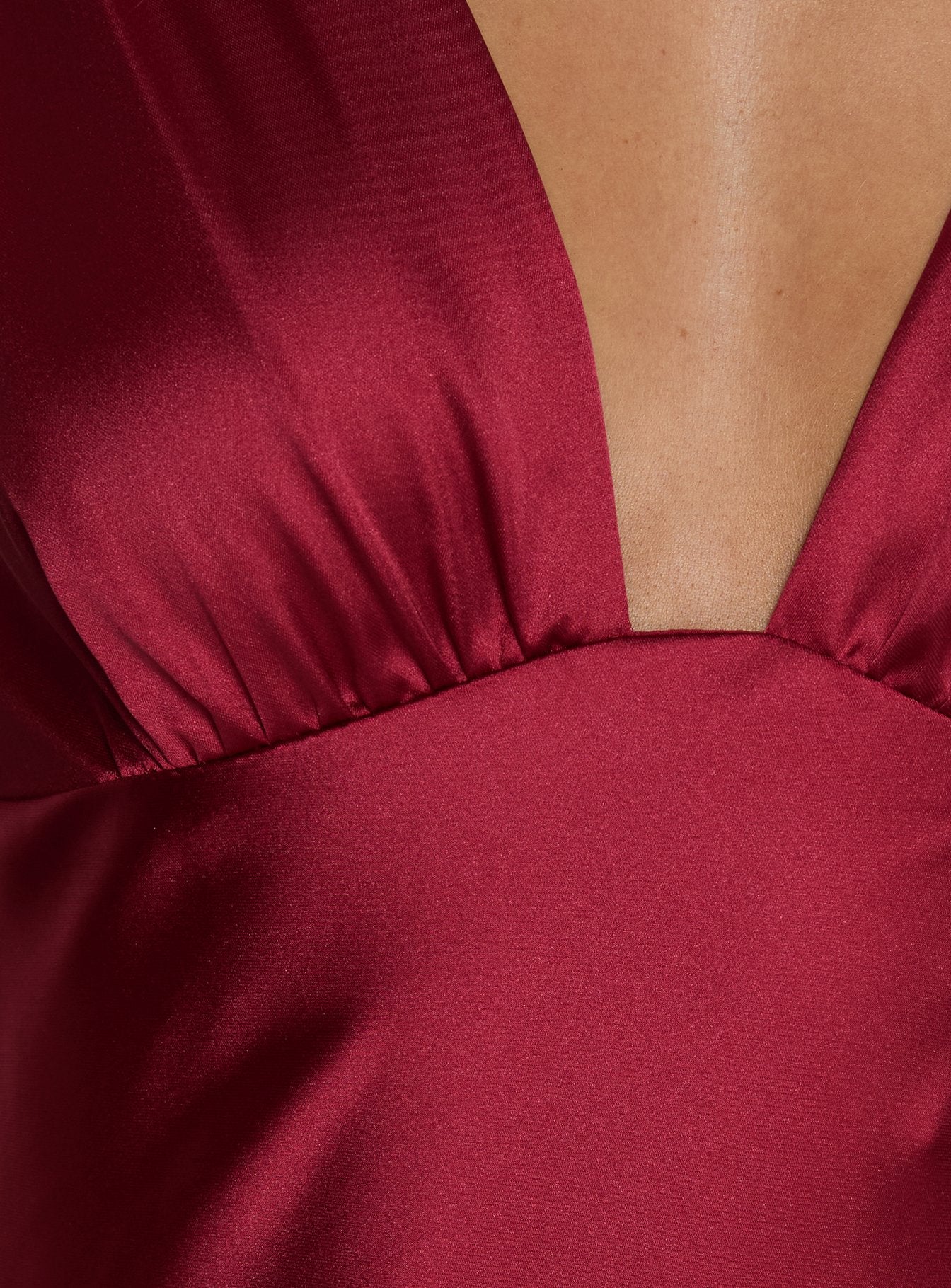 False Alarm Plunge Asymmetrical Pleat Maxi Dress Red - Image 6