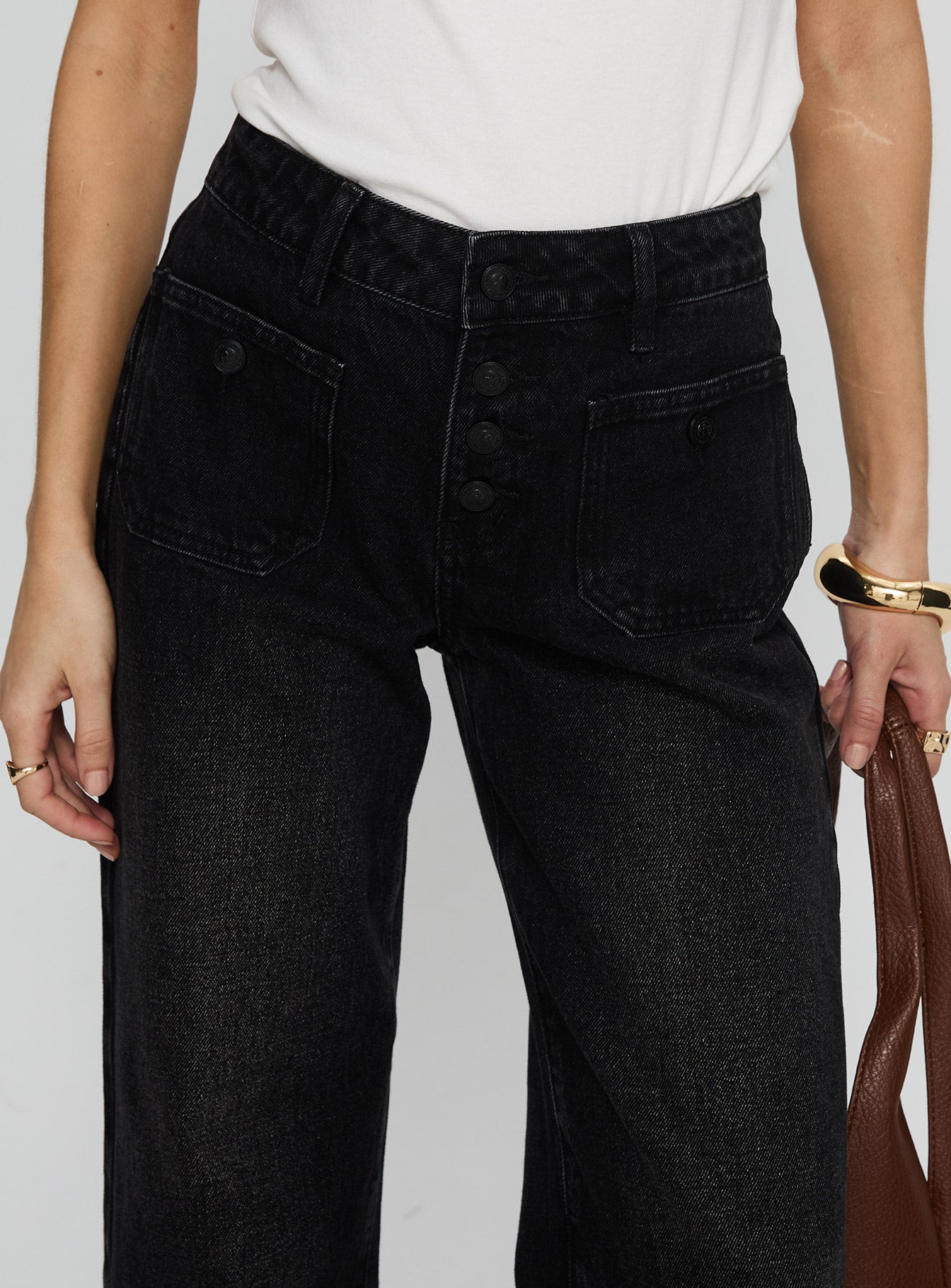 Carianne Low Rise Wide Leg Jeans Washed Black - Image 6