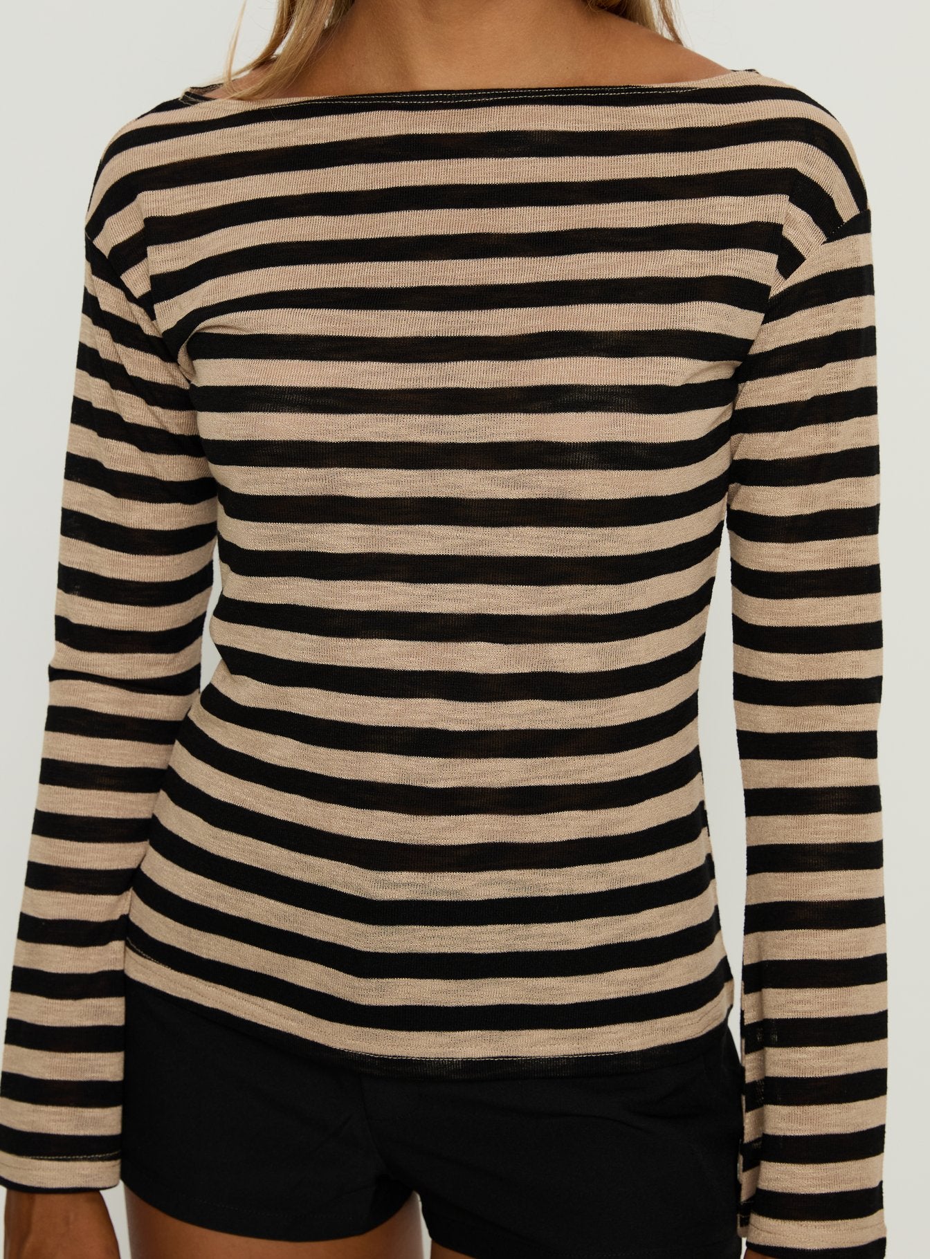 So Composed Boat Neck Long Sleeve Top Latte Stripe - Image 6