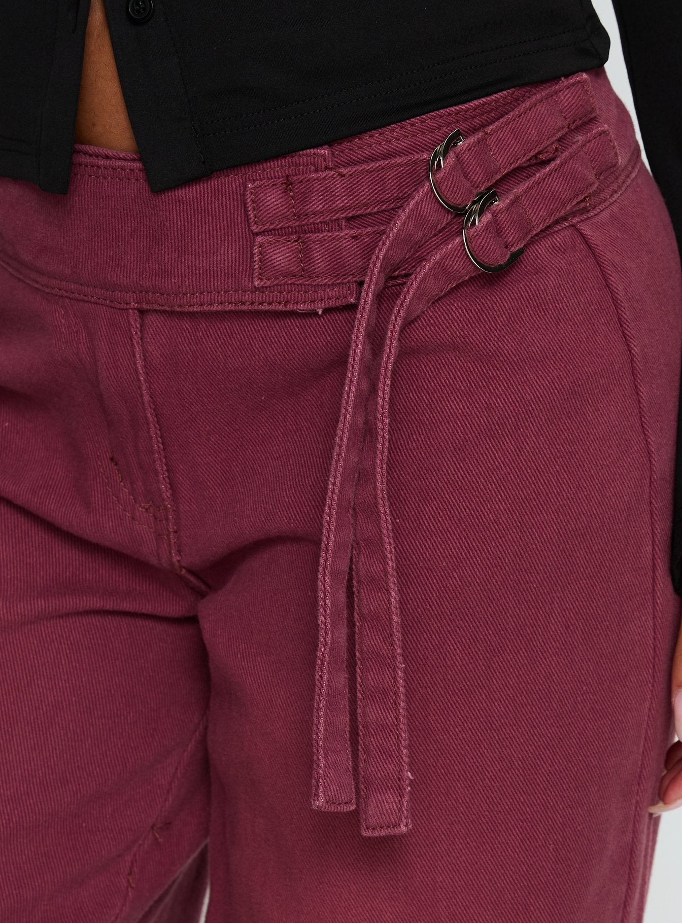 Boxie Mid Rise Wide Leg Jeans Washed Burgundy - Image 6