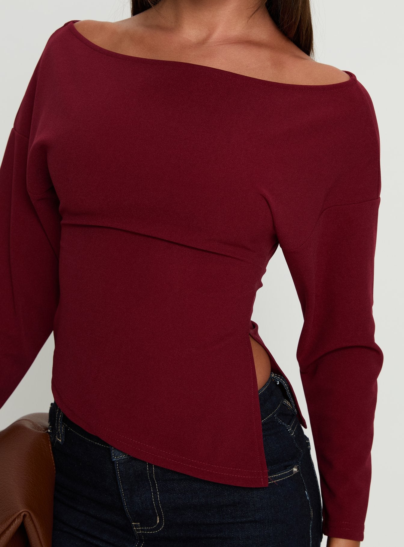 Cieara Off Shoulder Long Sleeve Top Burgundy - Image 5
