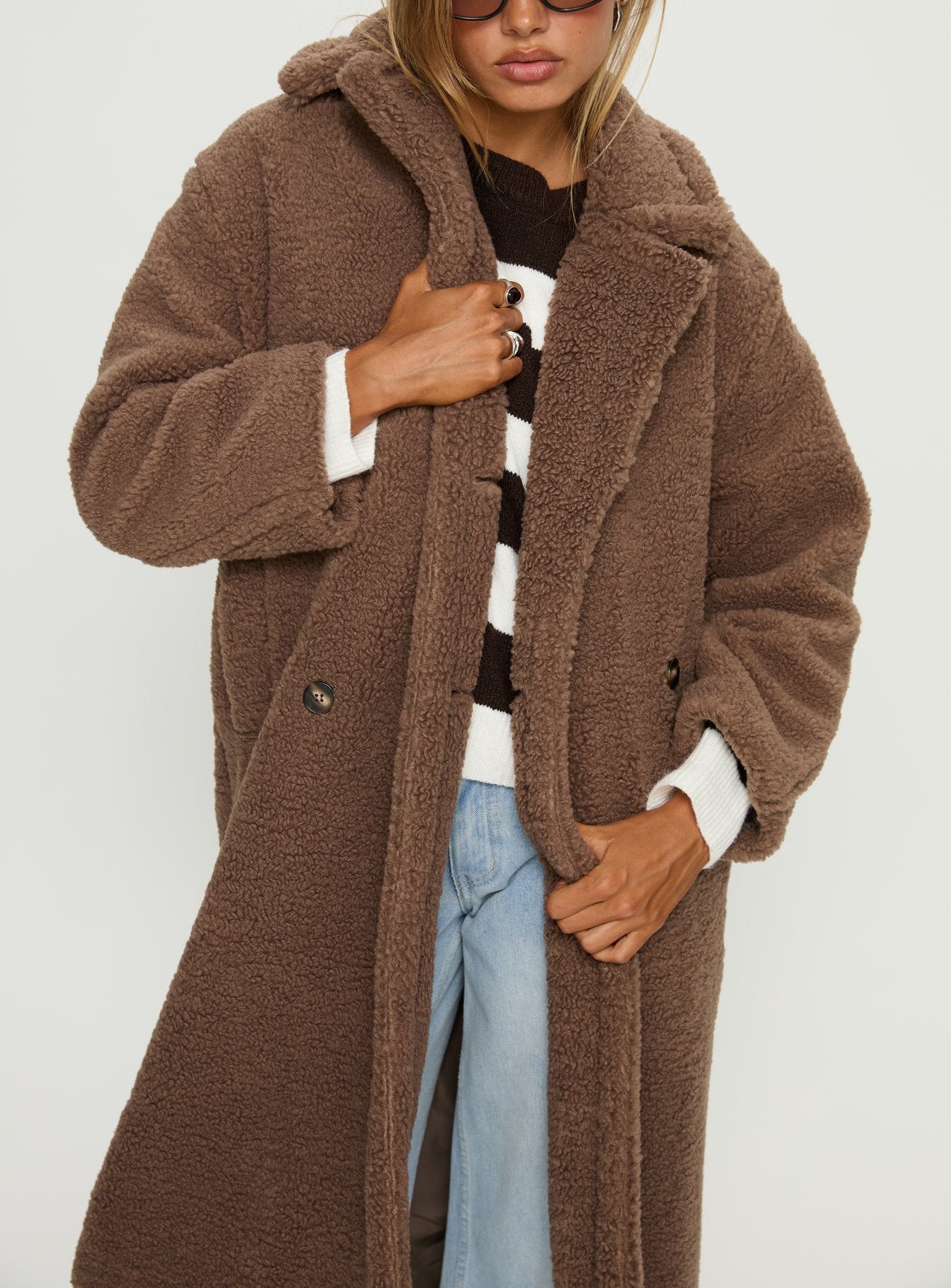 Delora Fluffy Longline Coat Brown - Image 5