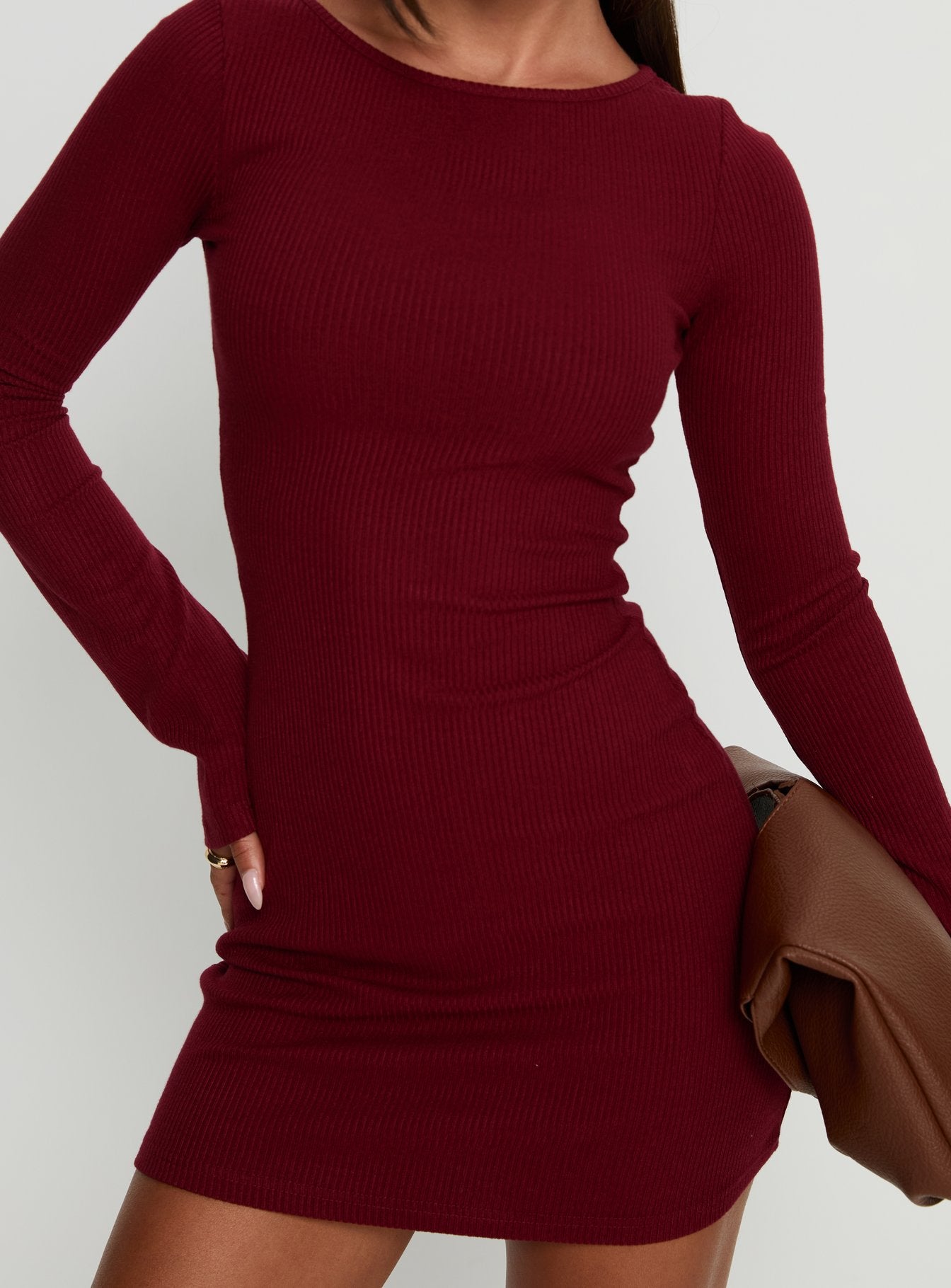 Bryanna Long Sleeve Mini Dress Deep Merlot - Image 6