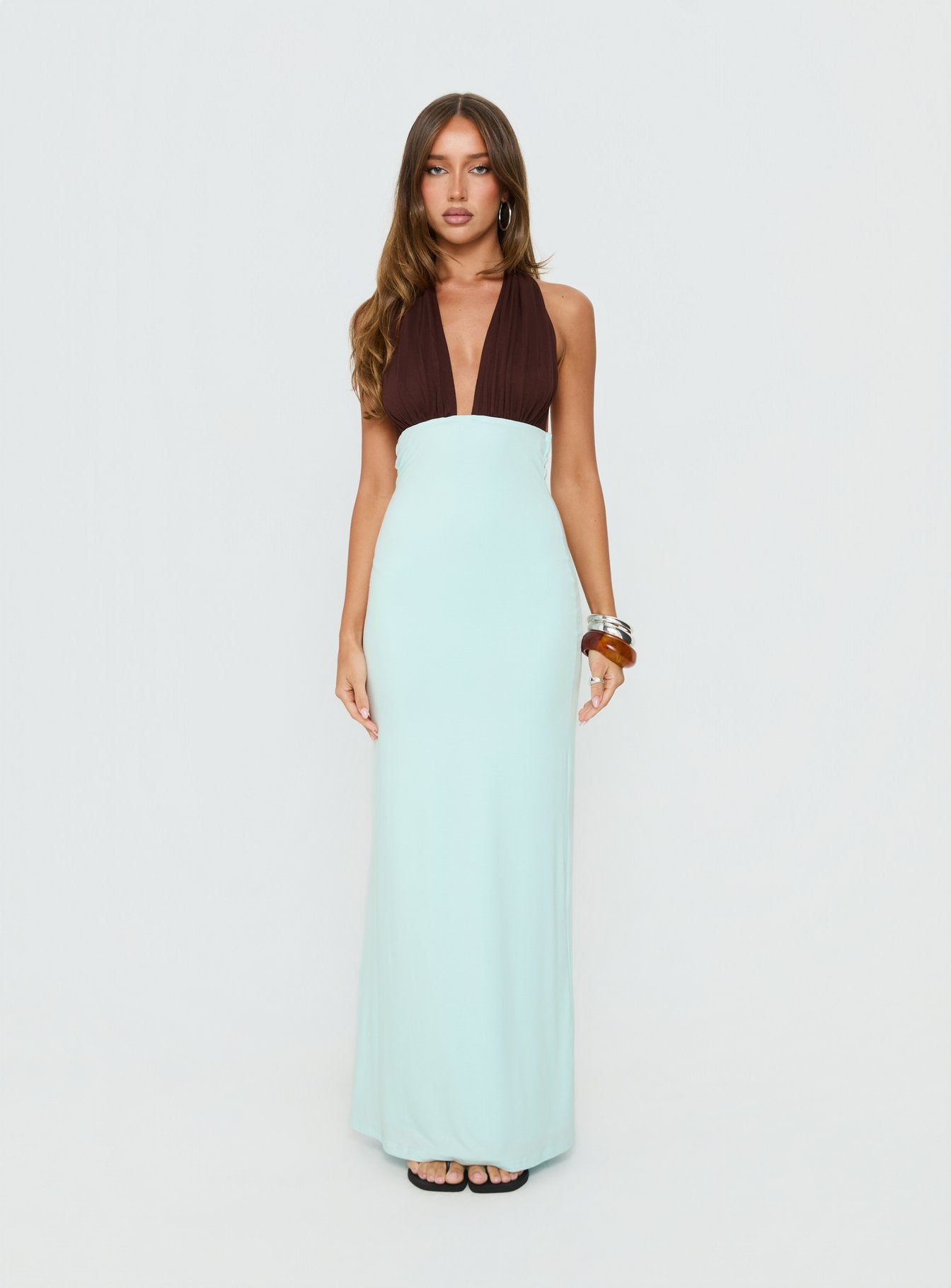 Dulzura Halter Maxi Dress Blue / Brown - Image 6