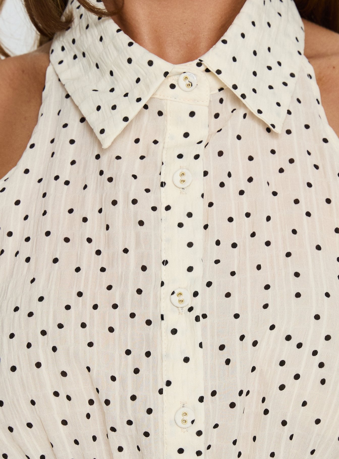 As You Are Shirred Halter Top Cream Polka - Image 6