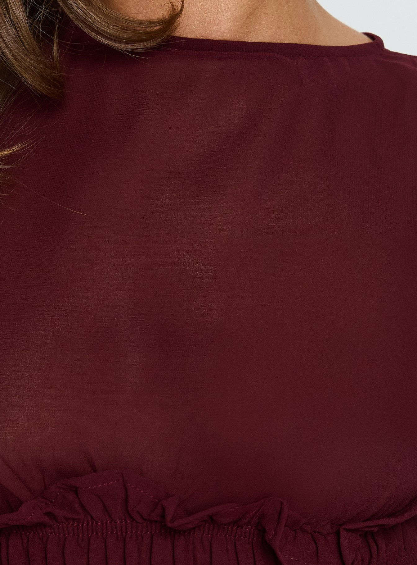 Fever Kiss Chiffon Ruched Top Wine - Image 5