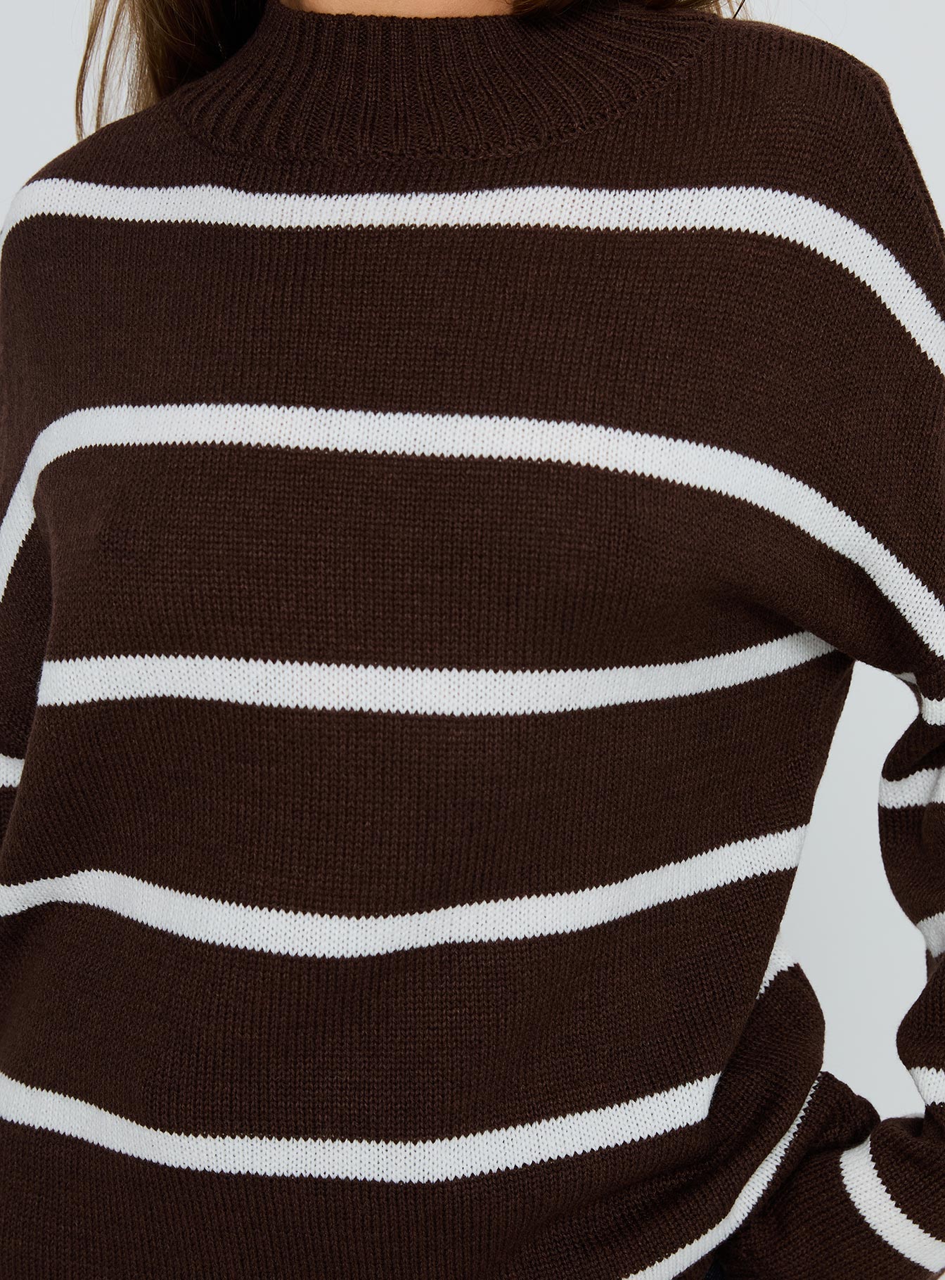 Alara Mock Neck Knit Sweater Brown Stripe - Image 5