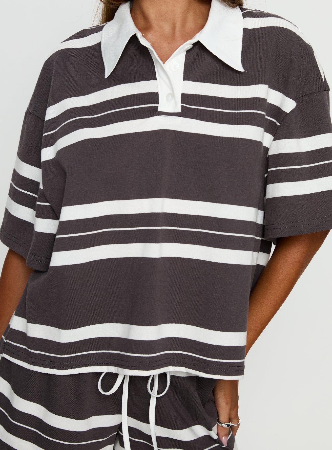 Aaren Boxy Polo Top Brown Stripe - Image 6