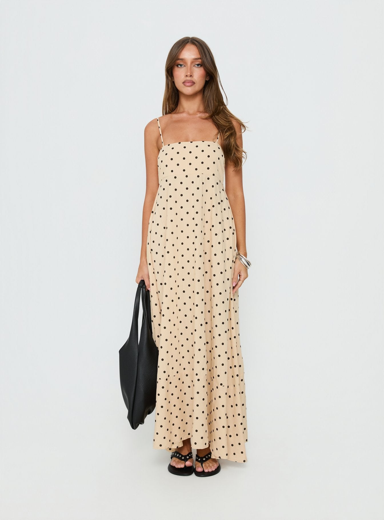 Triniti Square Neck Maxi Dress Cream Polka Dot - Image 6