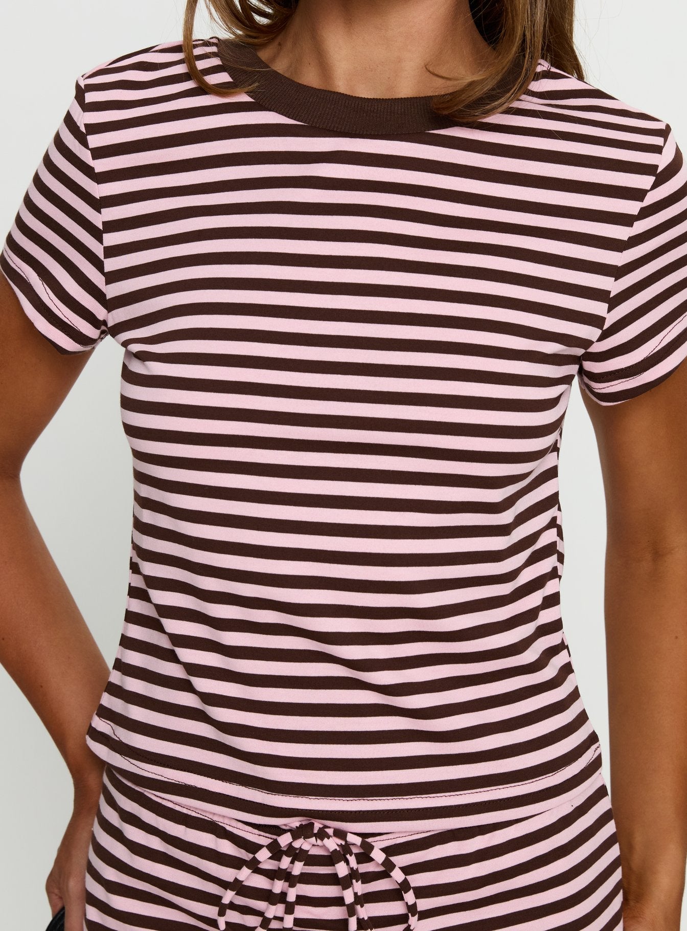 Settle Down Baby Tee Pink / Brown Stripe - Image 6