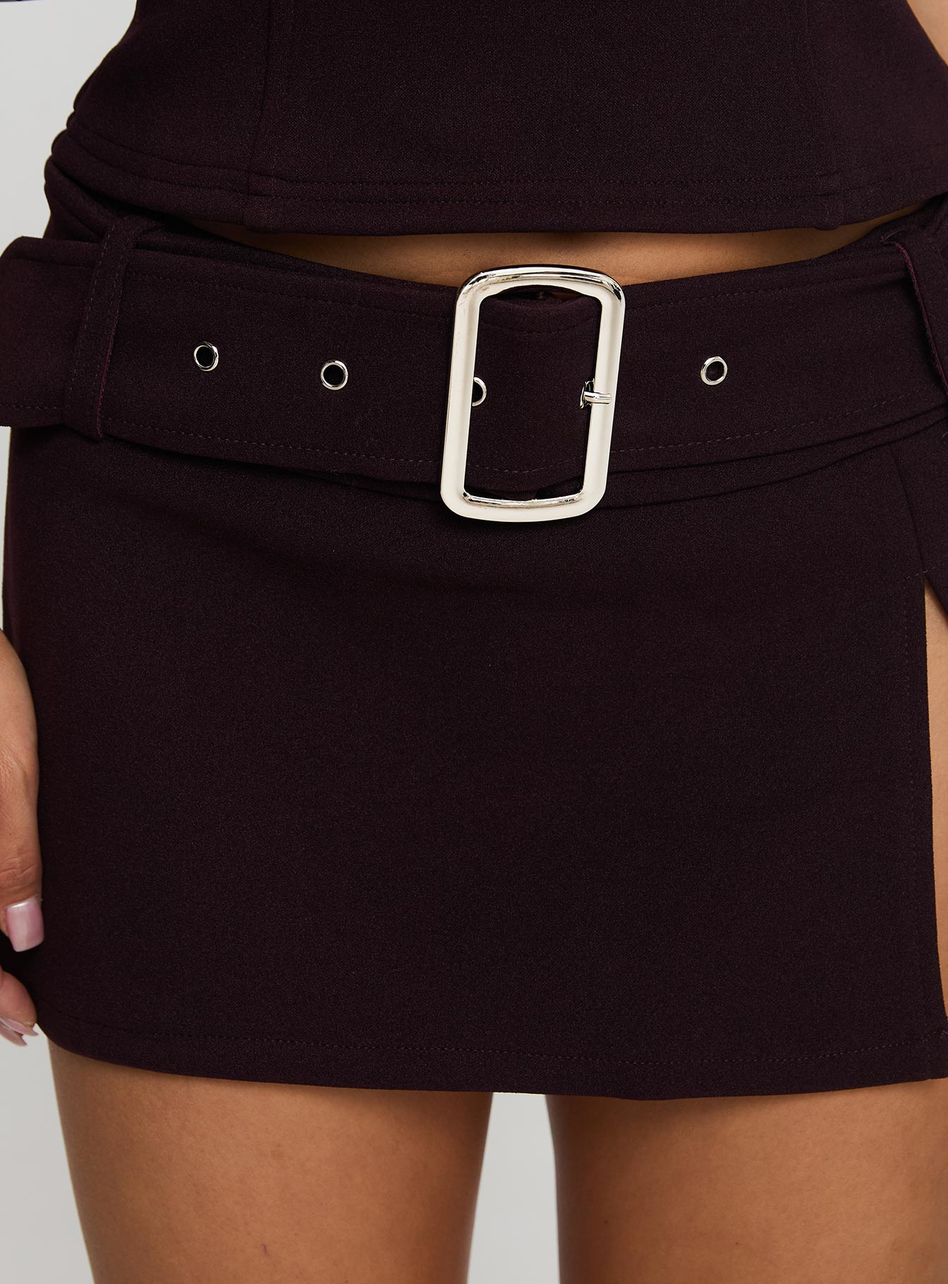 Genessa Belted Micro Mini Skirt Wine - Image 6