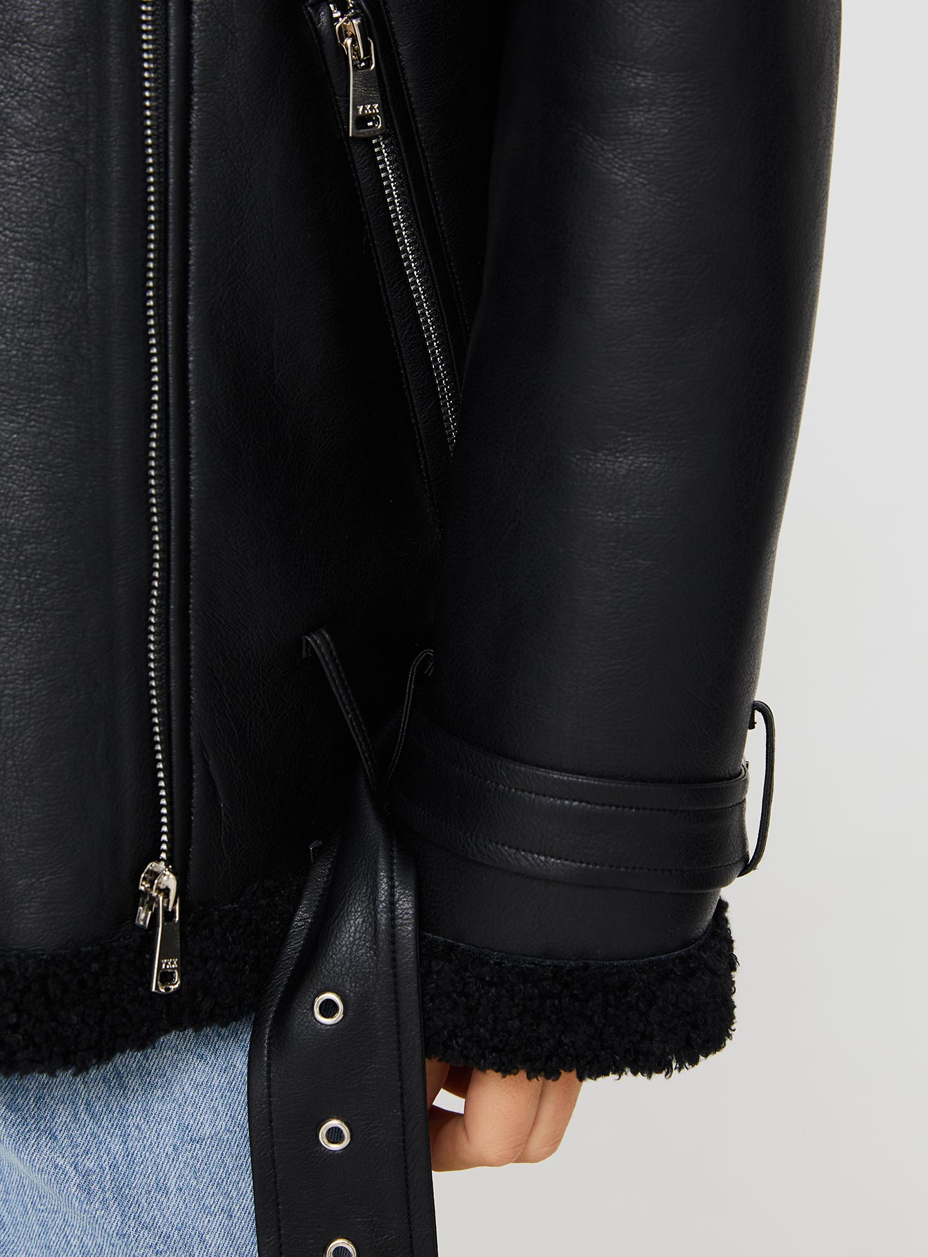Maudie Shearling Faux Leather Jacket Black - Image 8