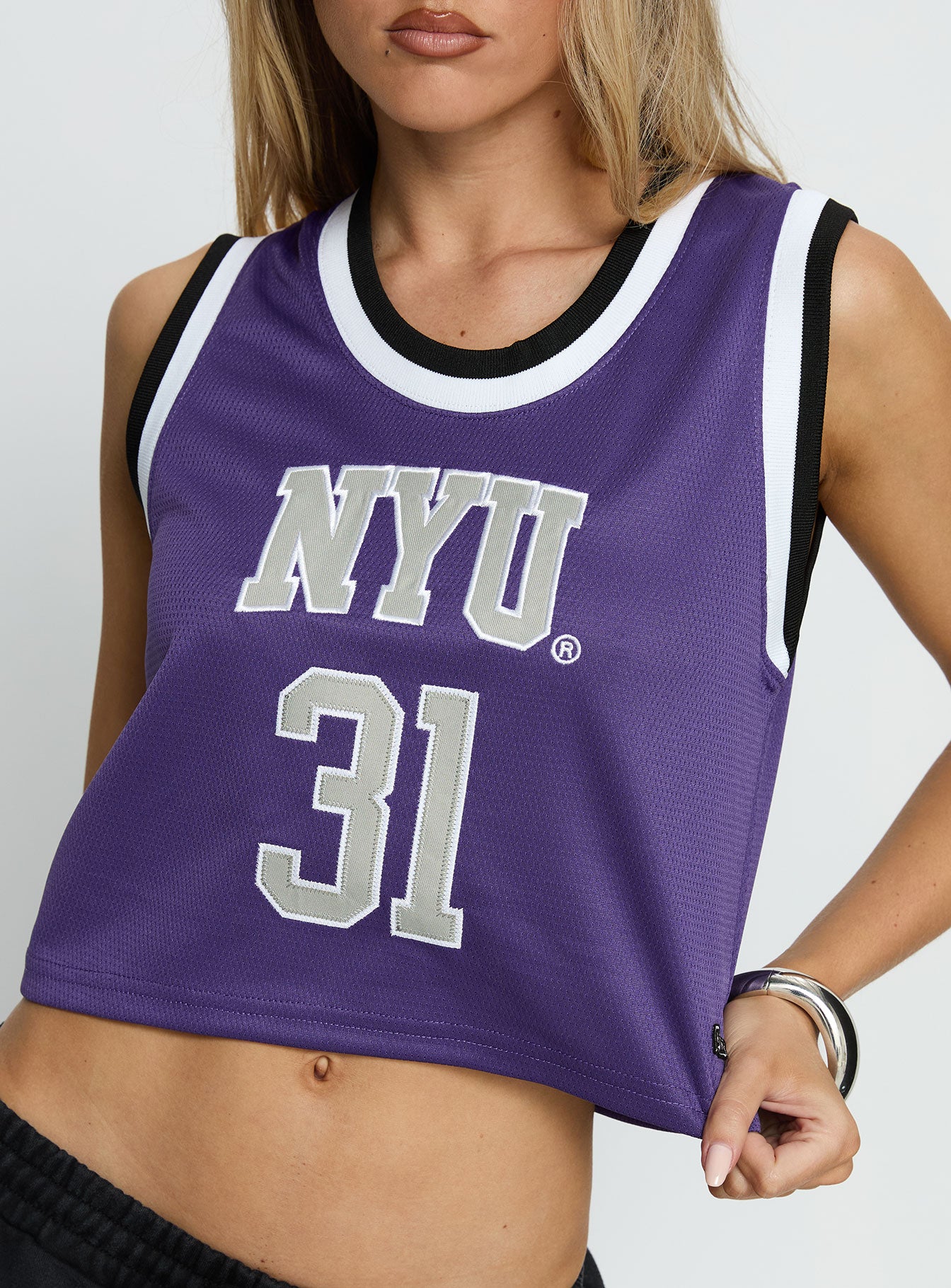 NYU Cropped Basketball Jersey Tank Violet - Image 6