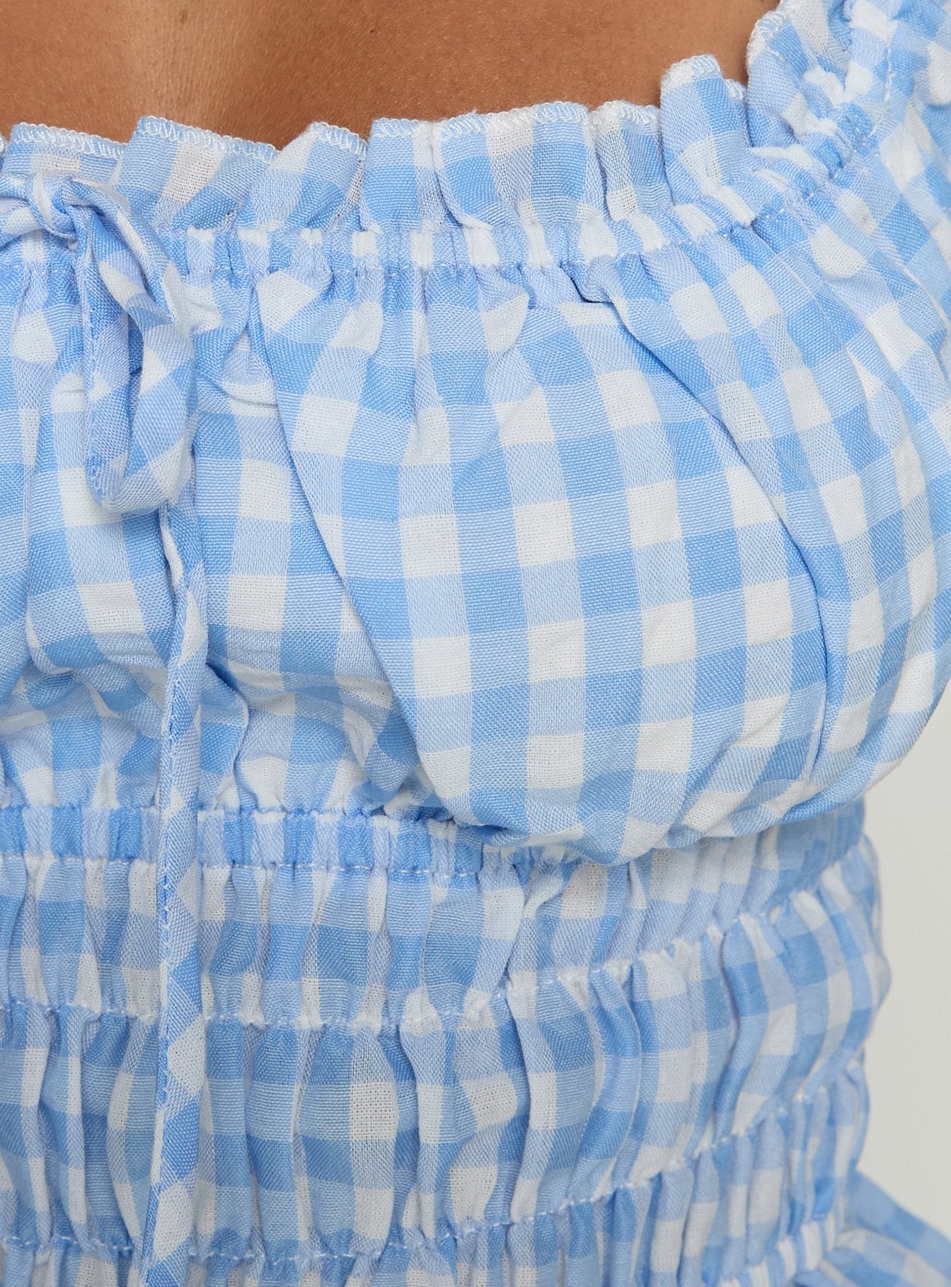 Marnee Babydoll Shirred Top Blue Gingham - Image 5