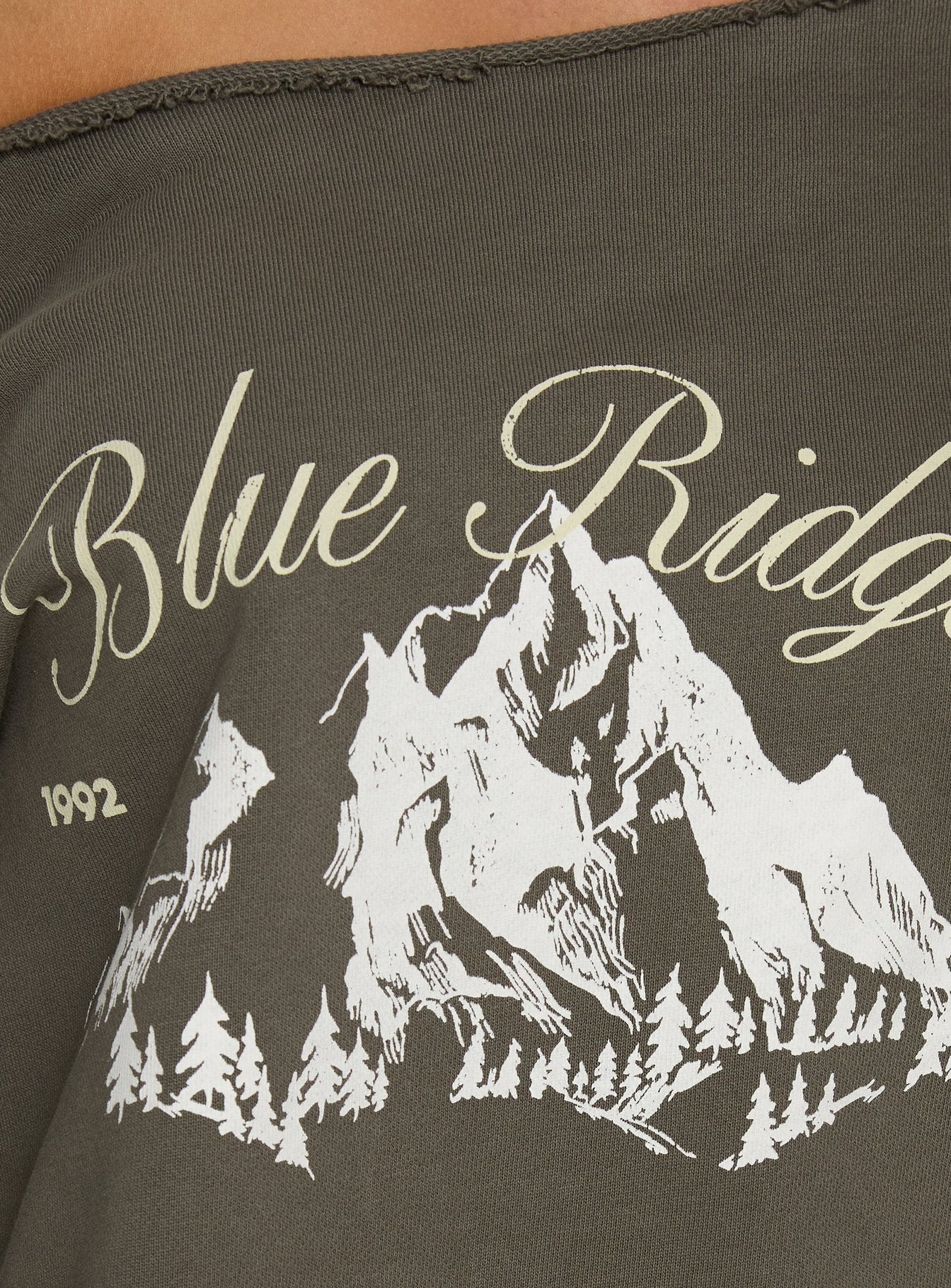 Blue Ridge Mountains Off Shoulder Graphic Sweater Grey - Image 6