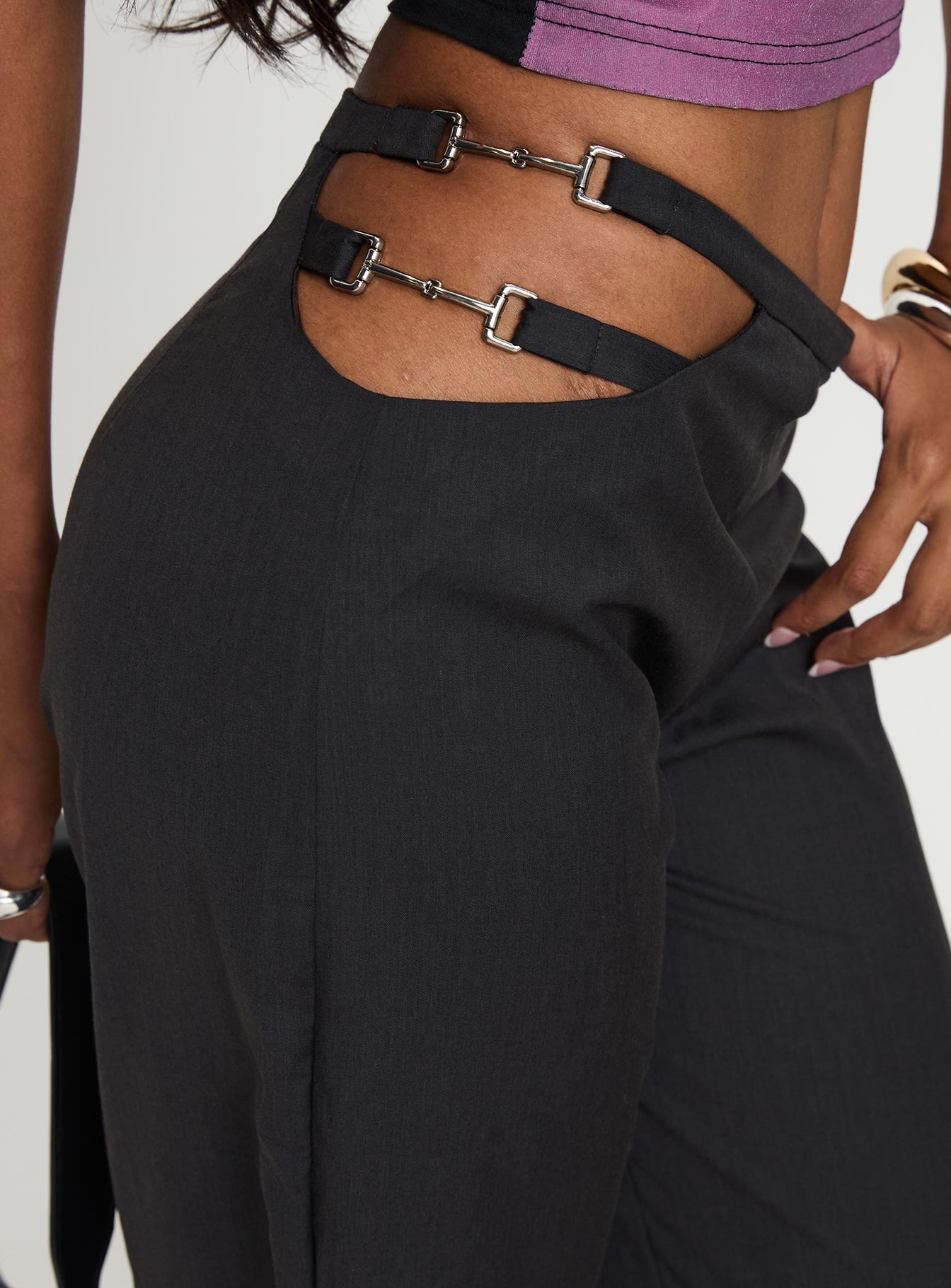 Nights Like This Cut Out Buckle Detail Pants Charcoal - Image 6