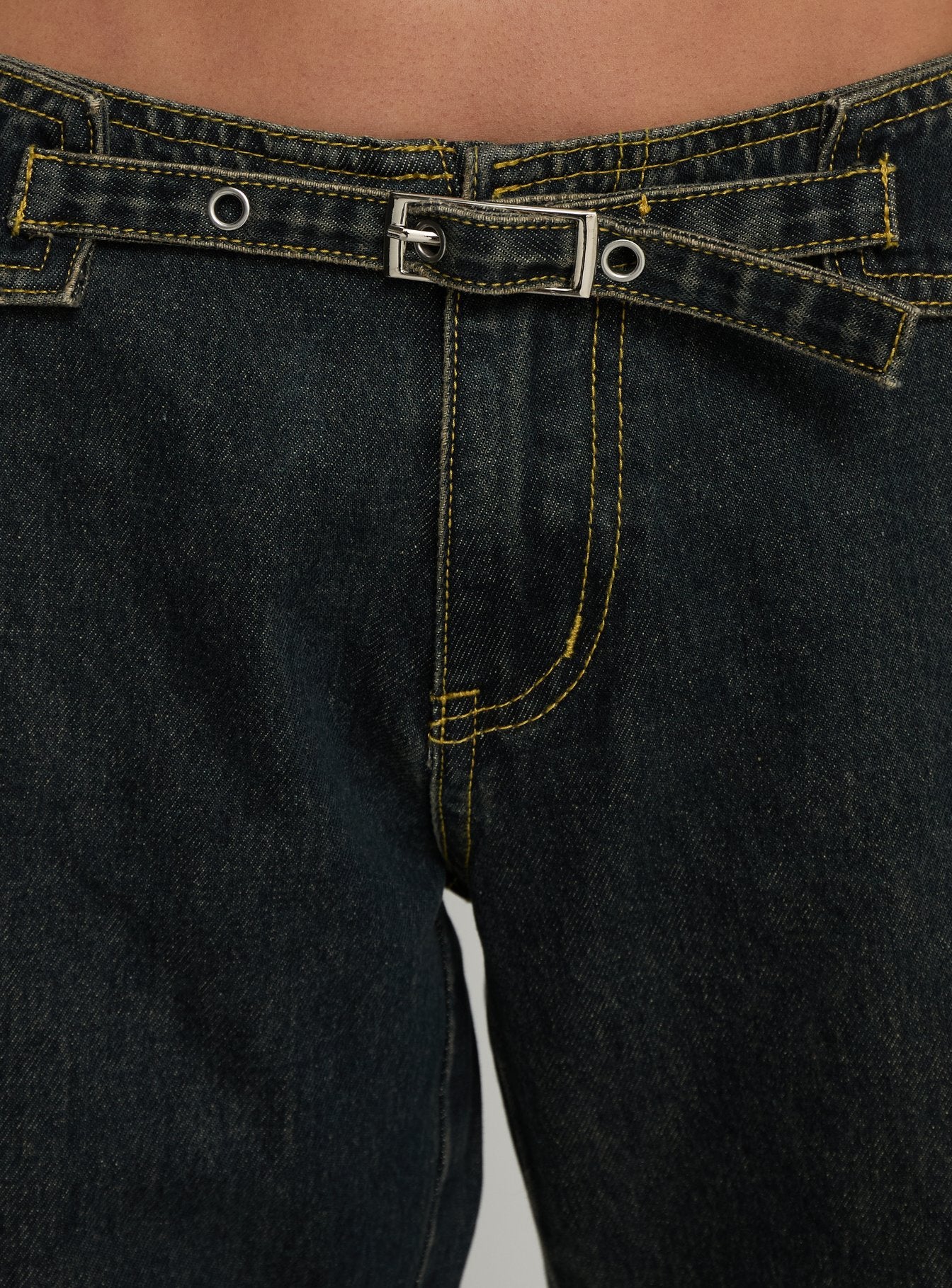 Slow Ride Mid Rise Bootleg Belted Jeans Grunge Wash - Image 6