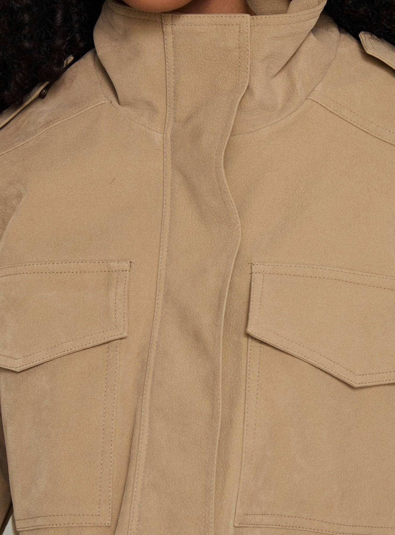 Double Life Funnel Neck Cargo Jacket Beige - Image 6