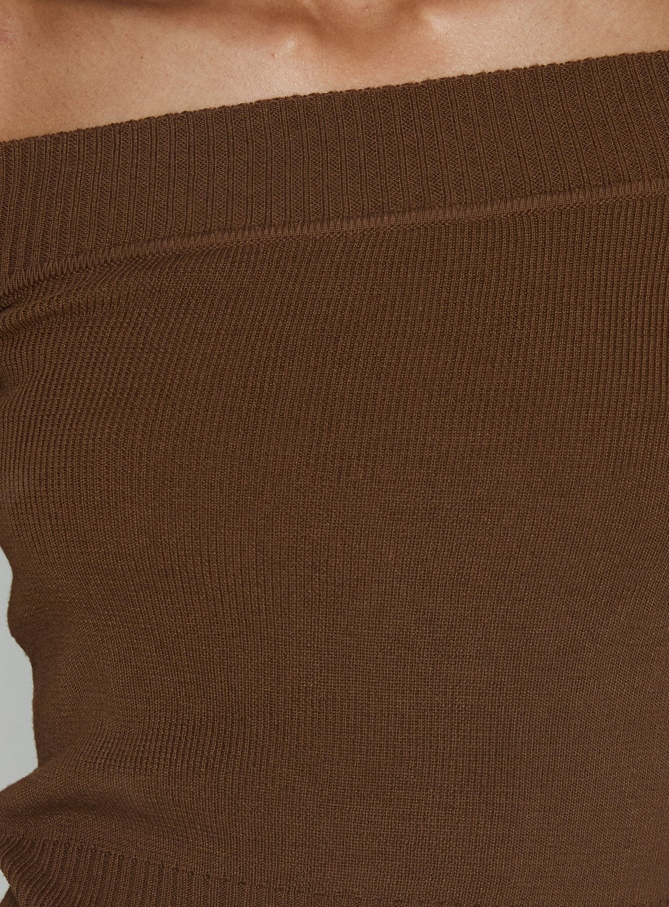 Perrey Long Sleeve Off Shoulder Knit Top Brown - Image 5