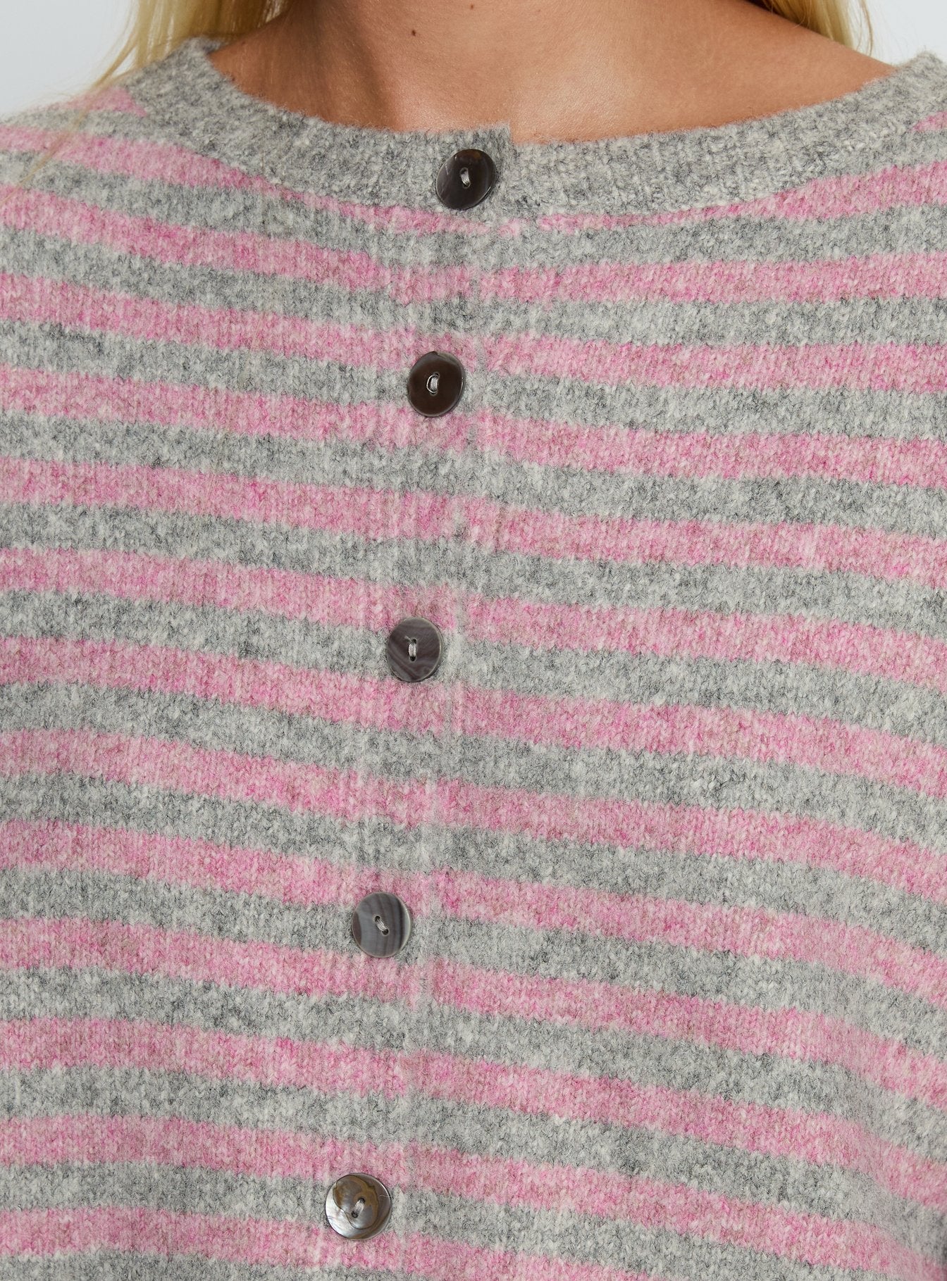 Raynna Button Up Cardigan Pink / Grey Stripe - Image 6