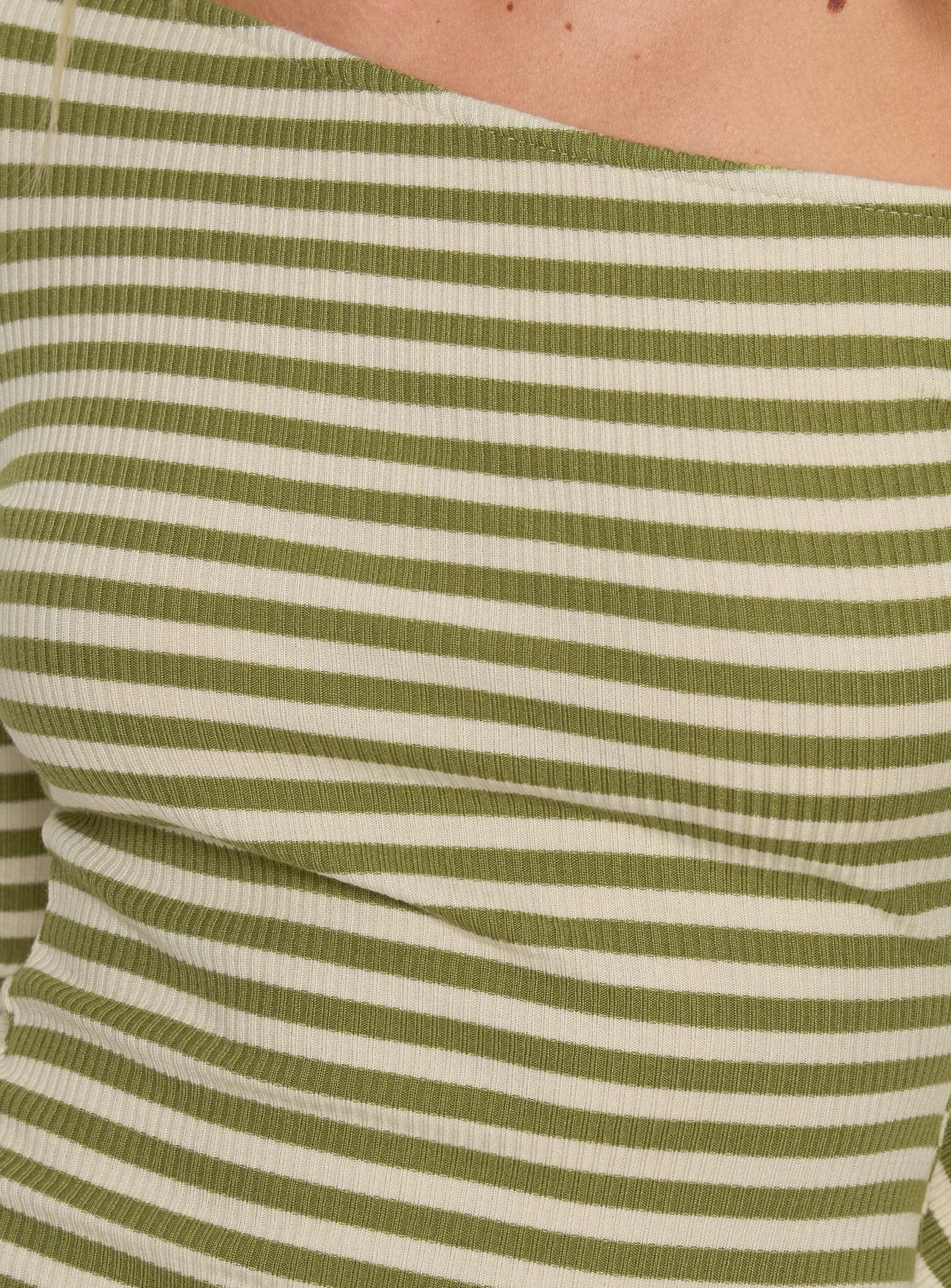 Adrietta Long Sleeve Off Shoulder Mini Dress Cream / Matcha Stripe - Image 5