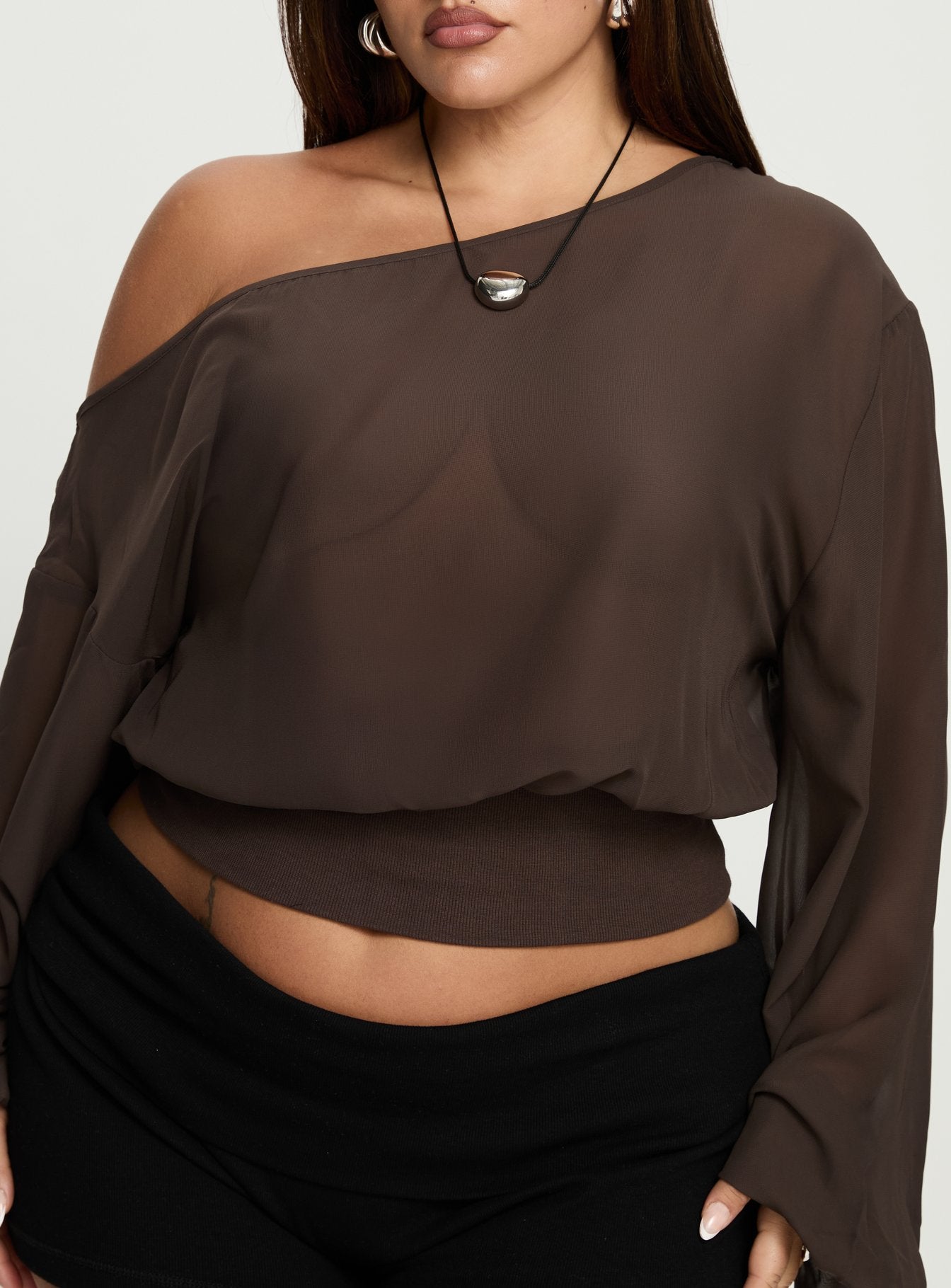 Idalina Slouchy Chiffon Top Brown Curve - Image 5