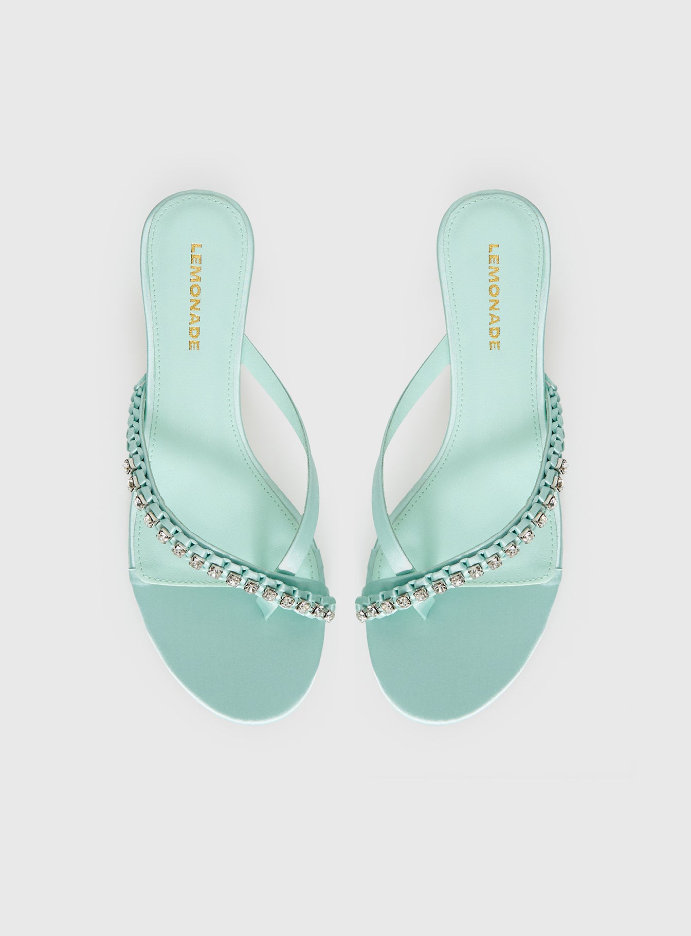 Little Italy Diamante Detail Thong Heels Aqua - Image 5