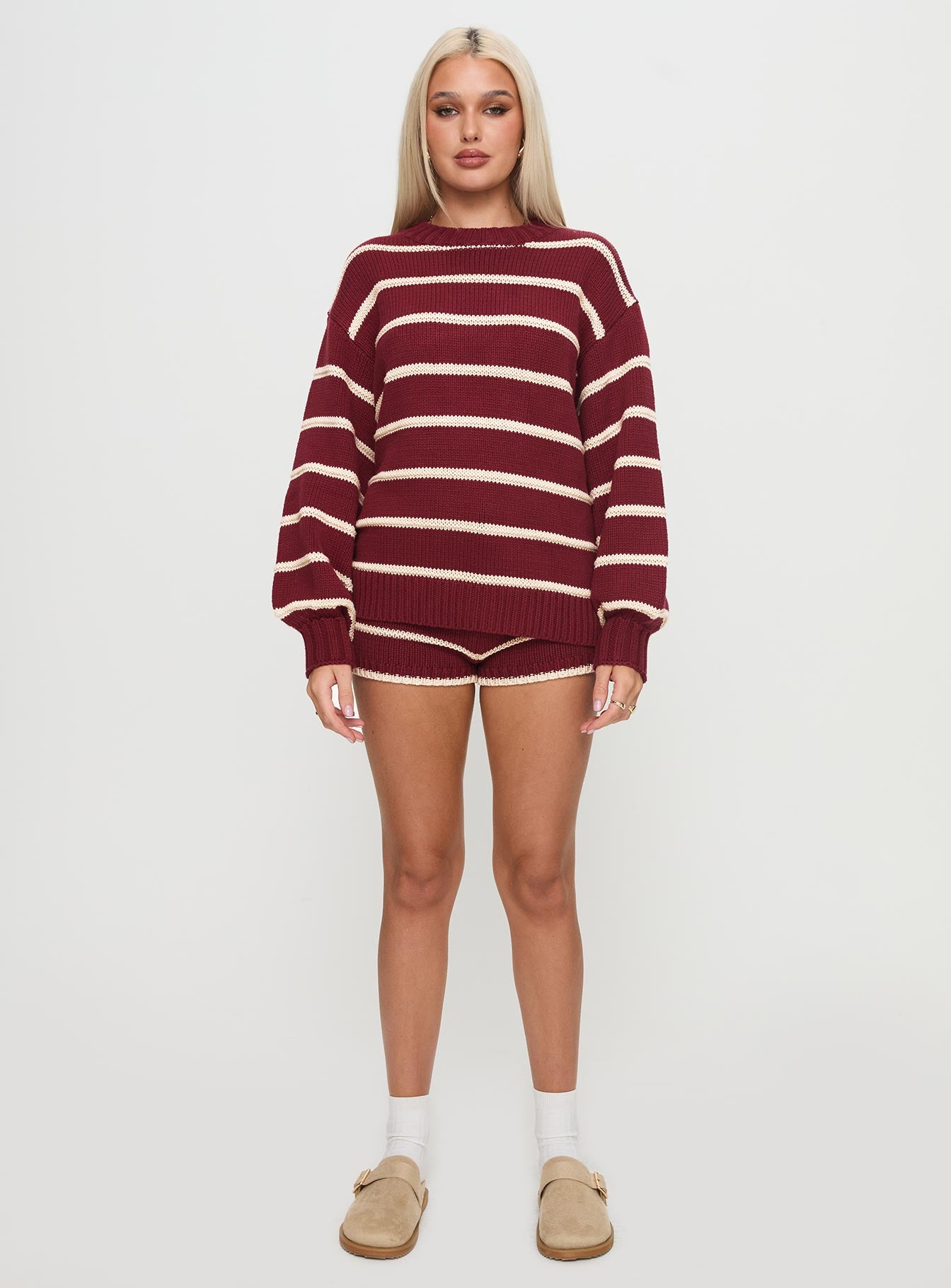 Read Your Mind Knit Short Maroon Stripe - Image 7