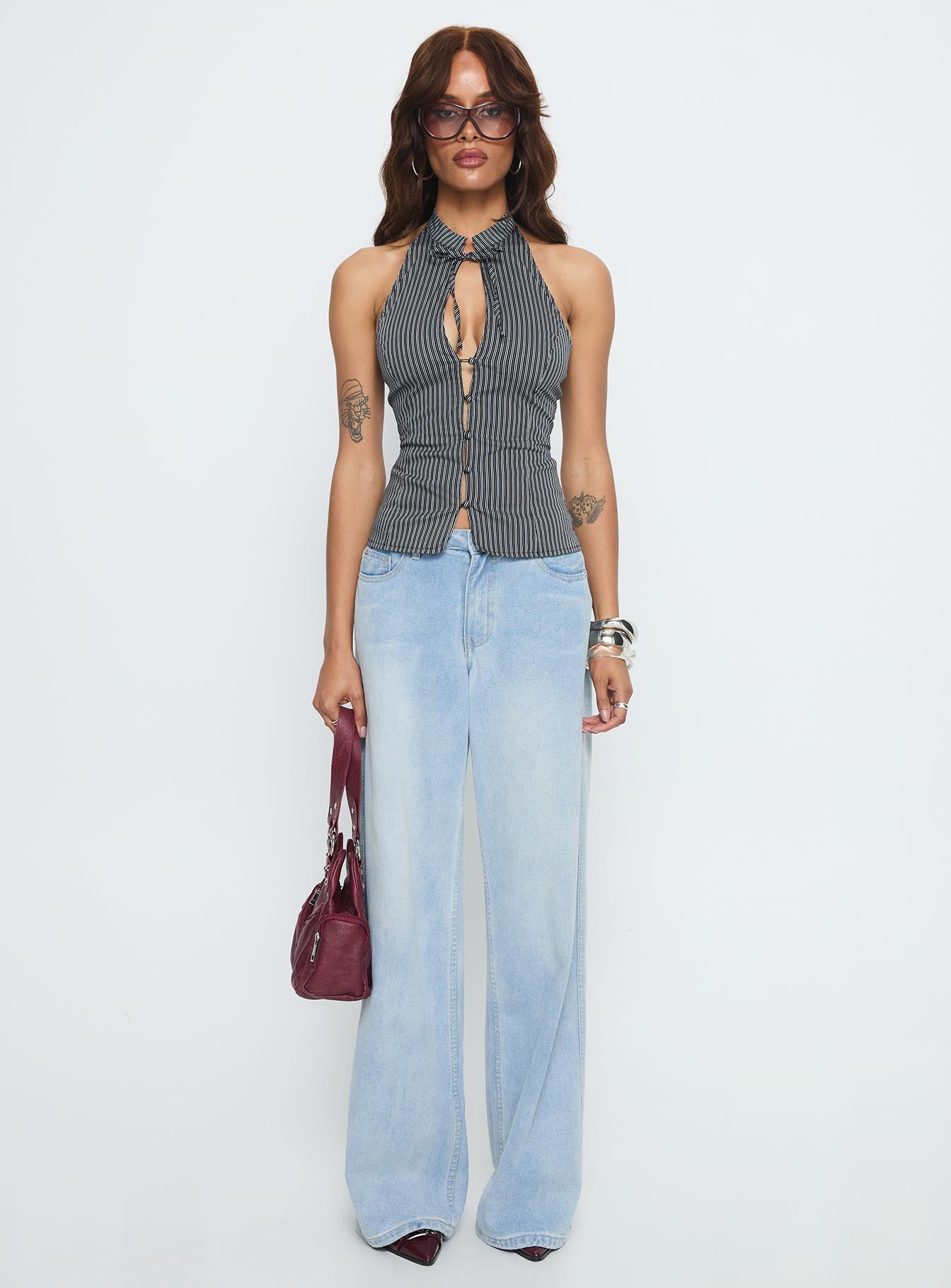 Tiarra Keyhole Sleeveless Top Black Stripe - Image 7