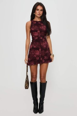 Vivre Mini Dress Burgundy Paisley Tall