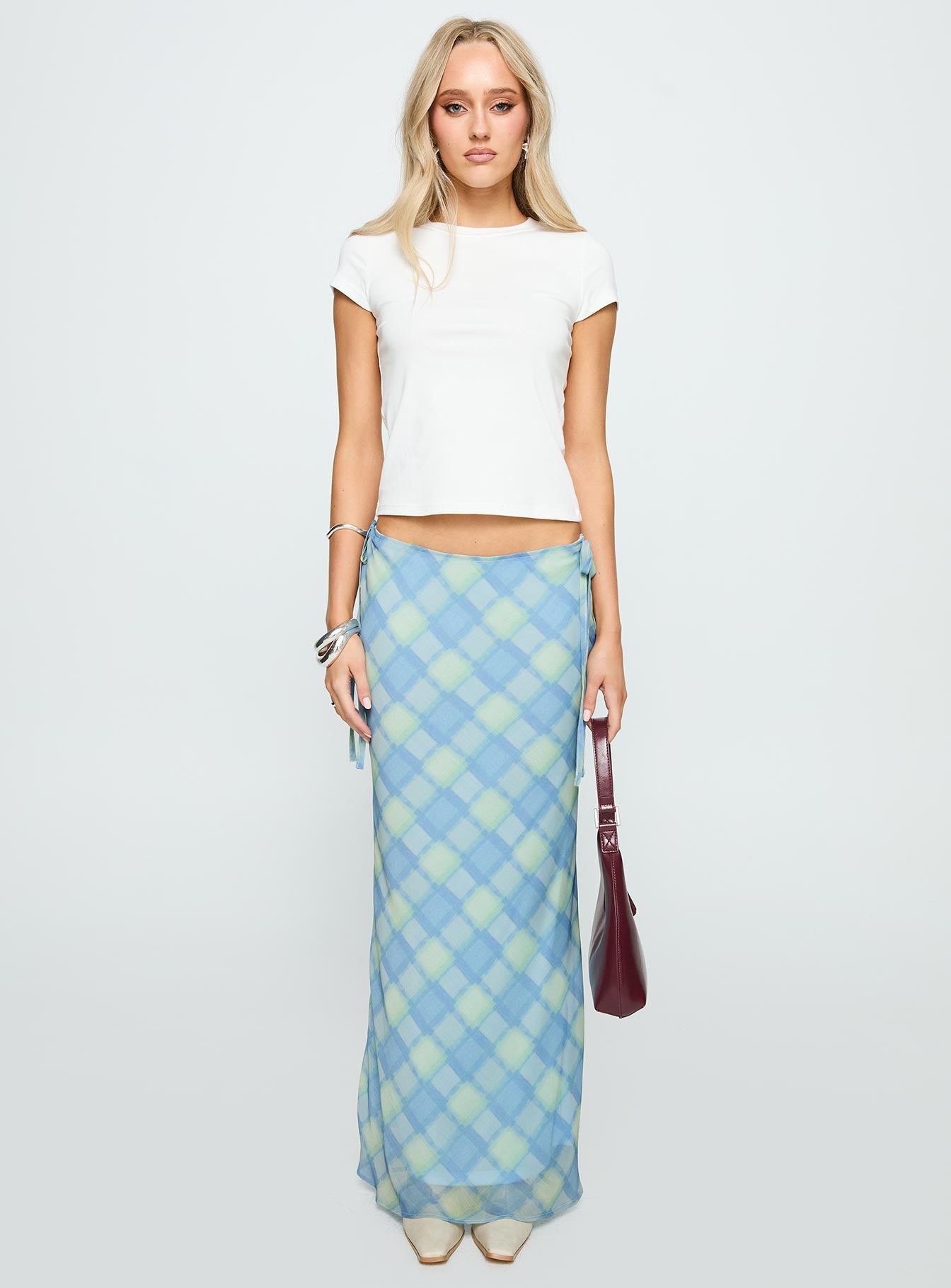 Seafarer Tie Side Maxi Skirt Blue Check - Image 7