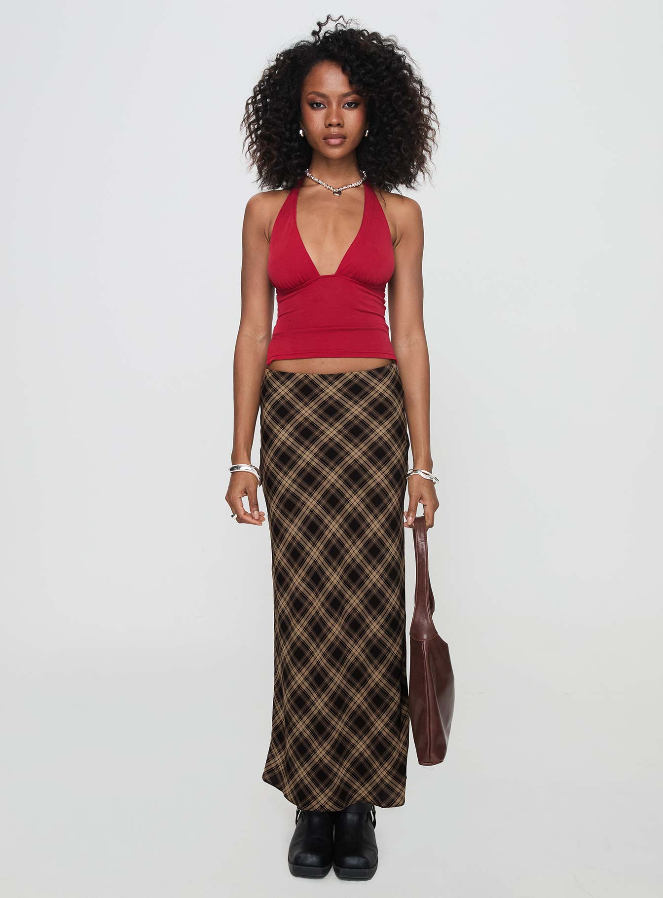 Hayze Maxi Skirt Brown Check - Image 7
