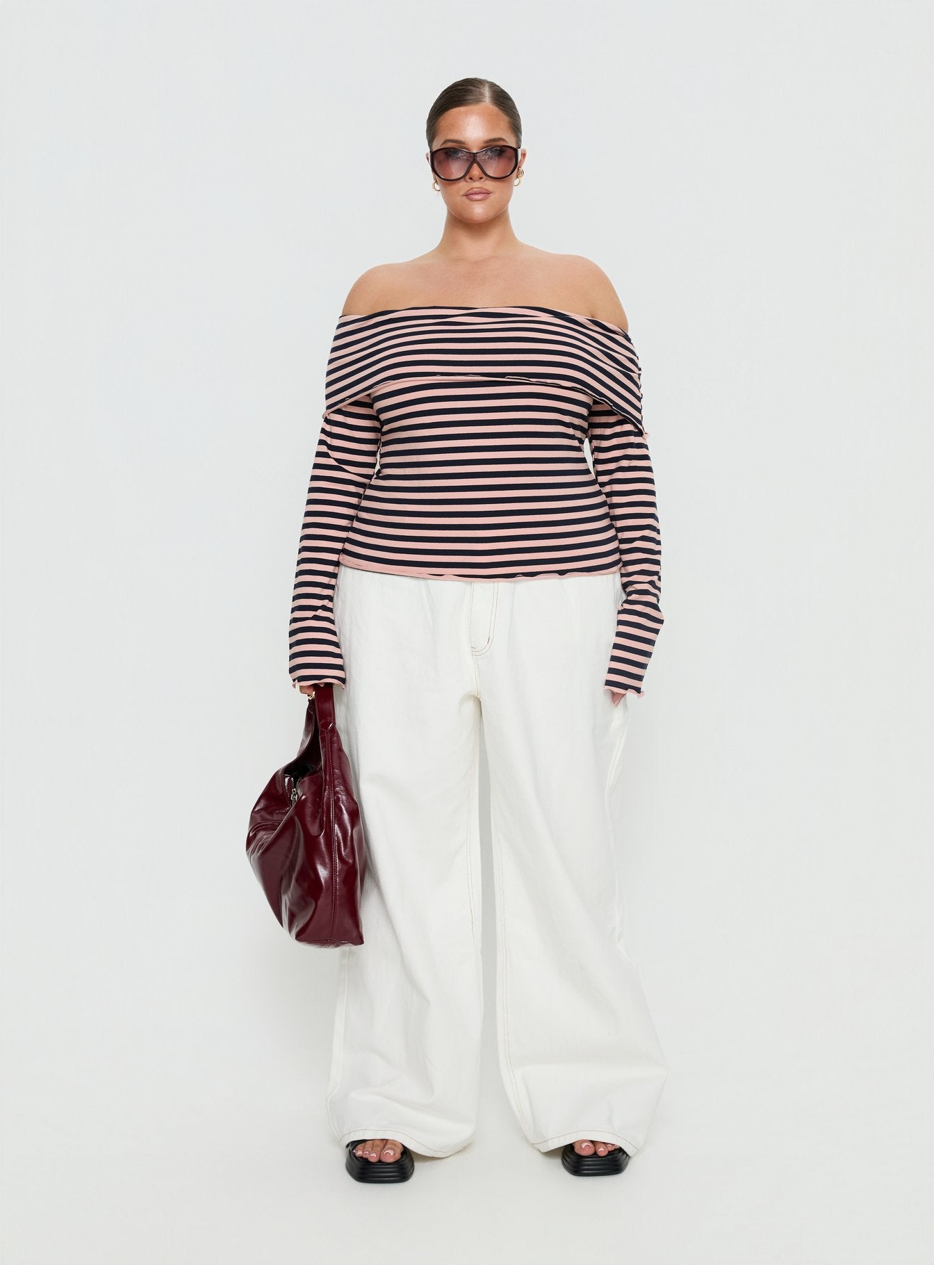 Janicia Off Shoulder Top Pink Stripe Curve - Image 6