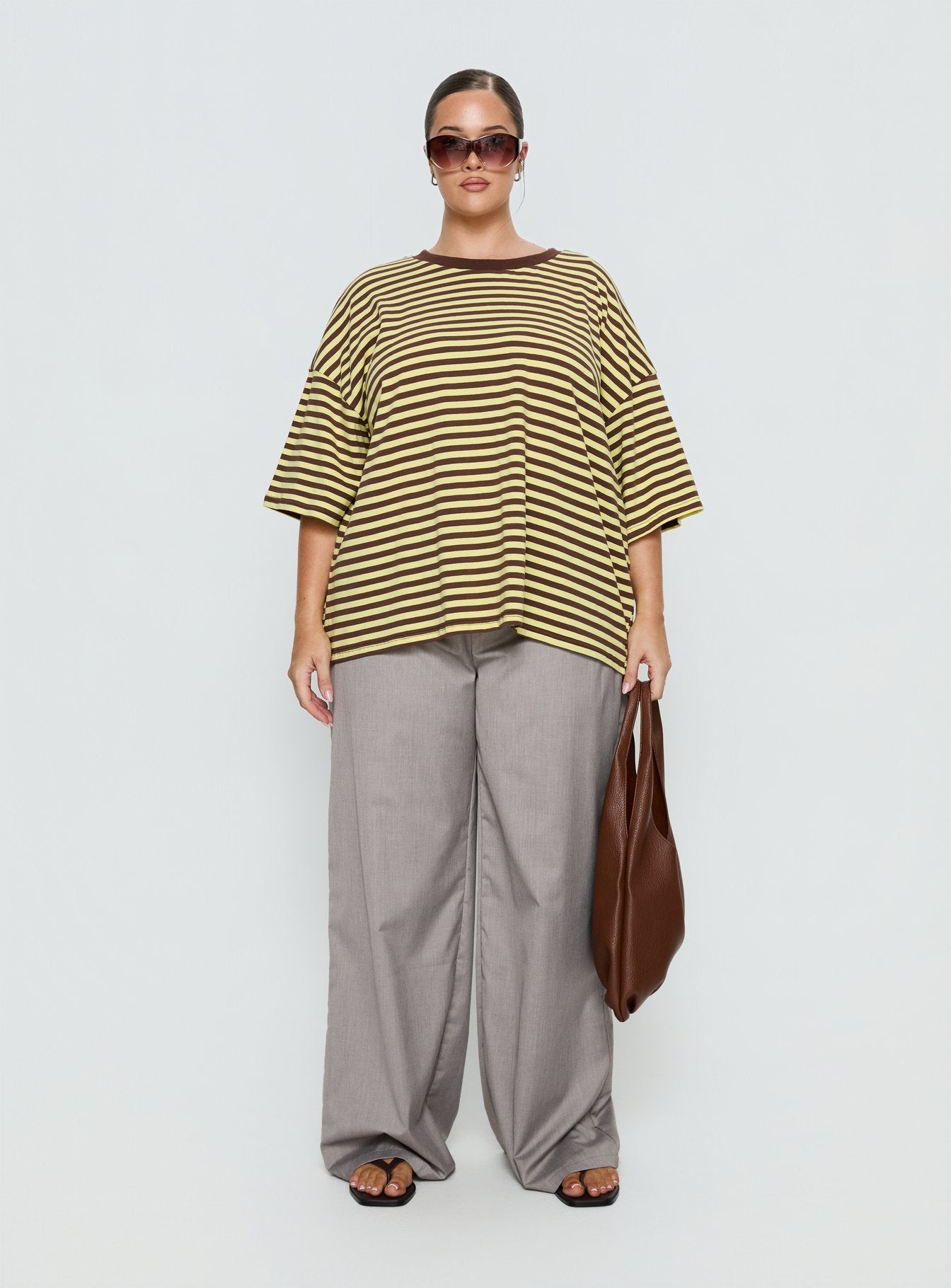 Settle Down Short Sleeve Top Yellow / Brown Stripe Curve - Image 7