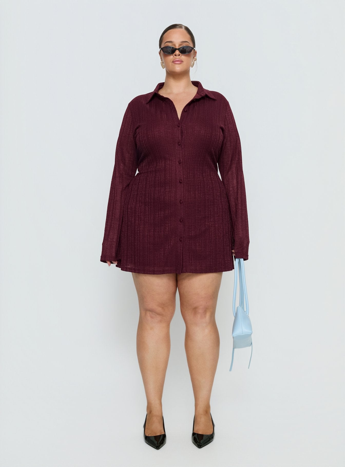 When You Sleep Long Sleeve Mini Dress Wine Curve - Image 6