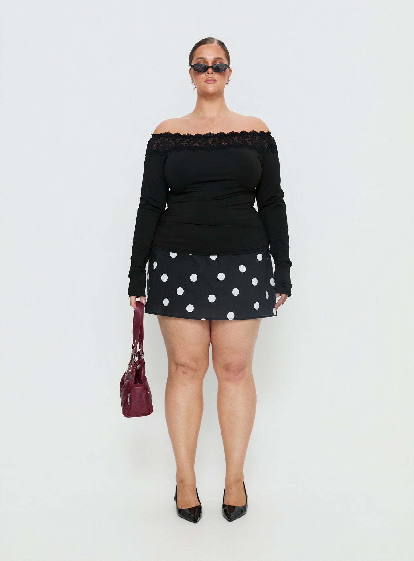 Breiann Lace Off Shoulder Long Sleeve Top Black Curve - Image 6