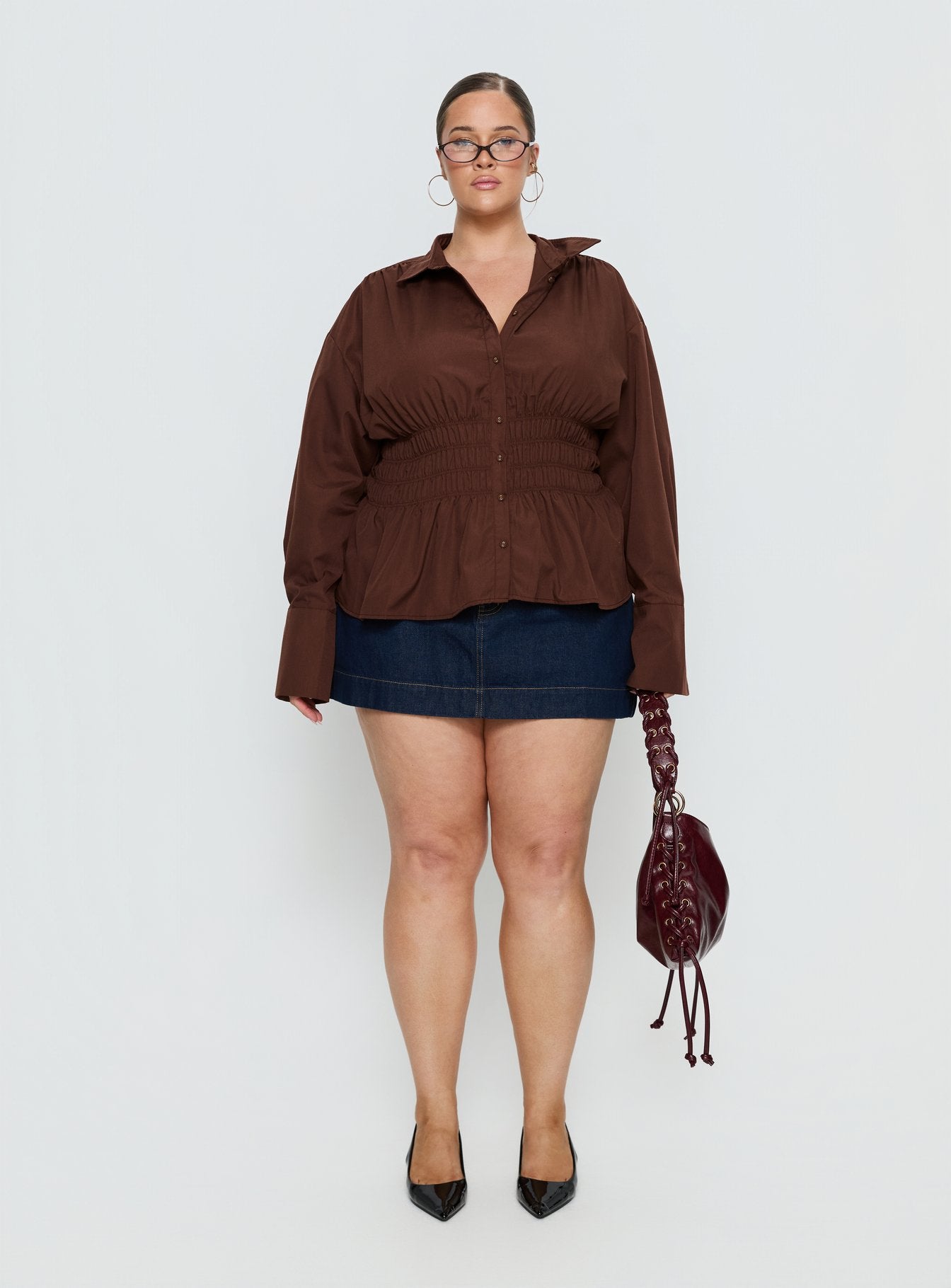 As You Are Shirred Button Up Top Chocolate Curve - Image 7