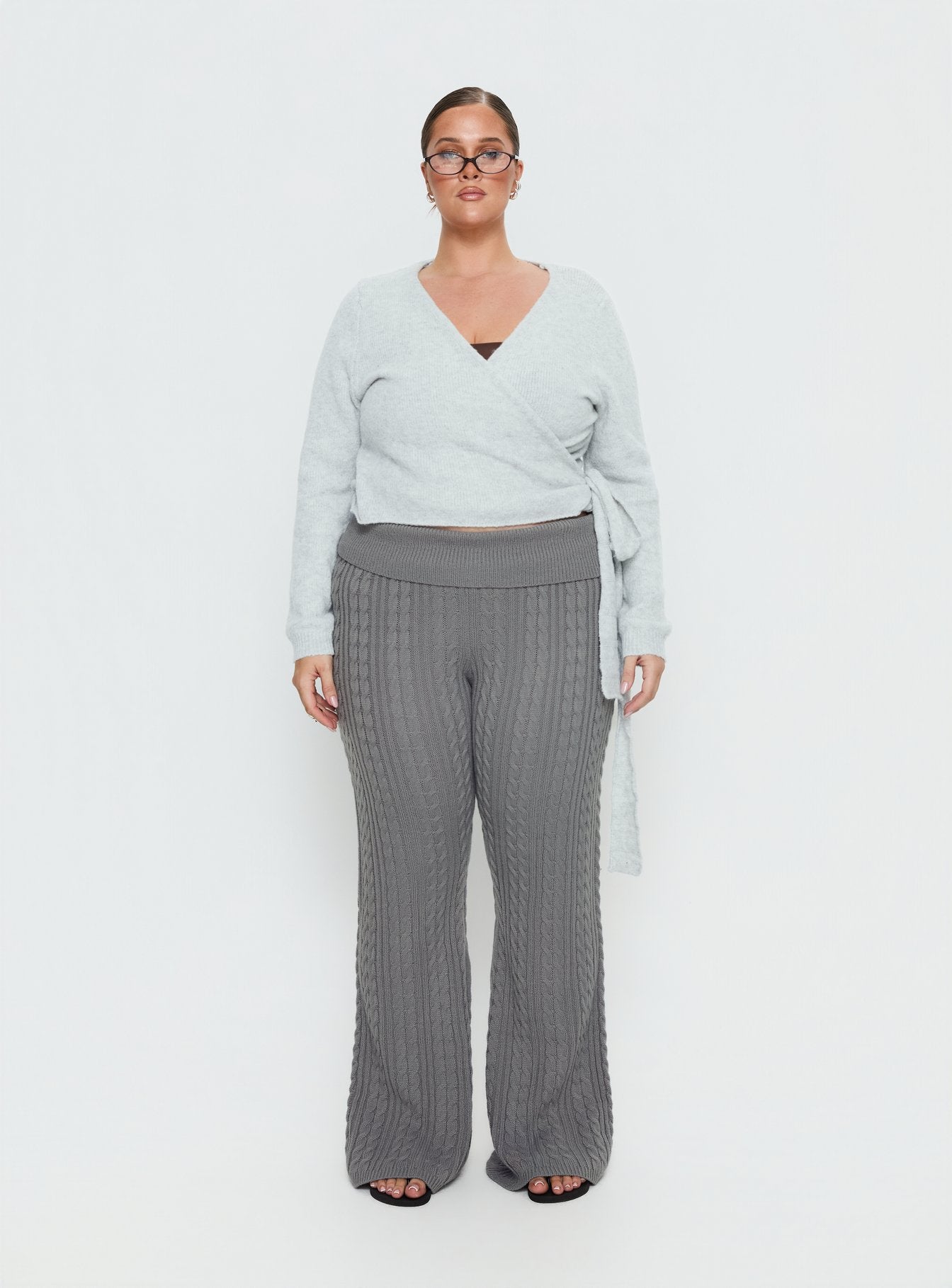 Tonee Wrap Knit Cardigan Grey Curve - Image 7