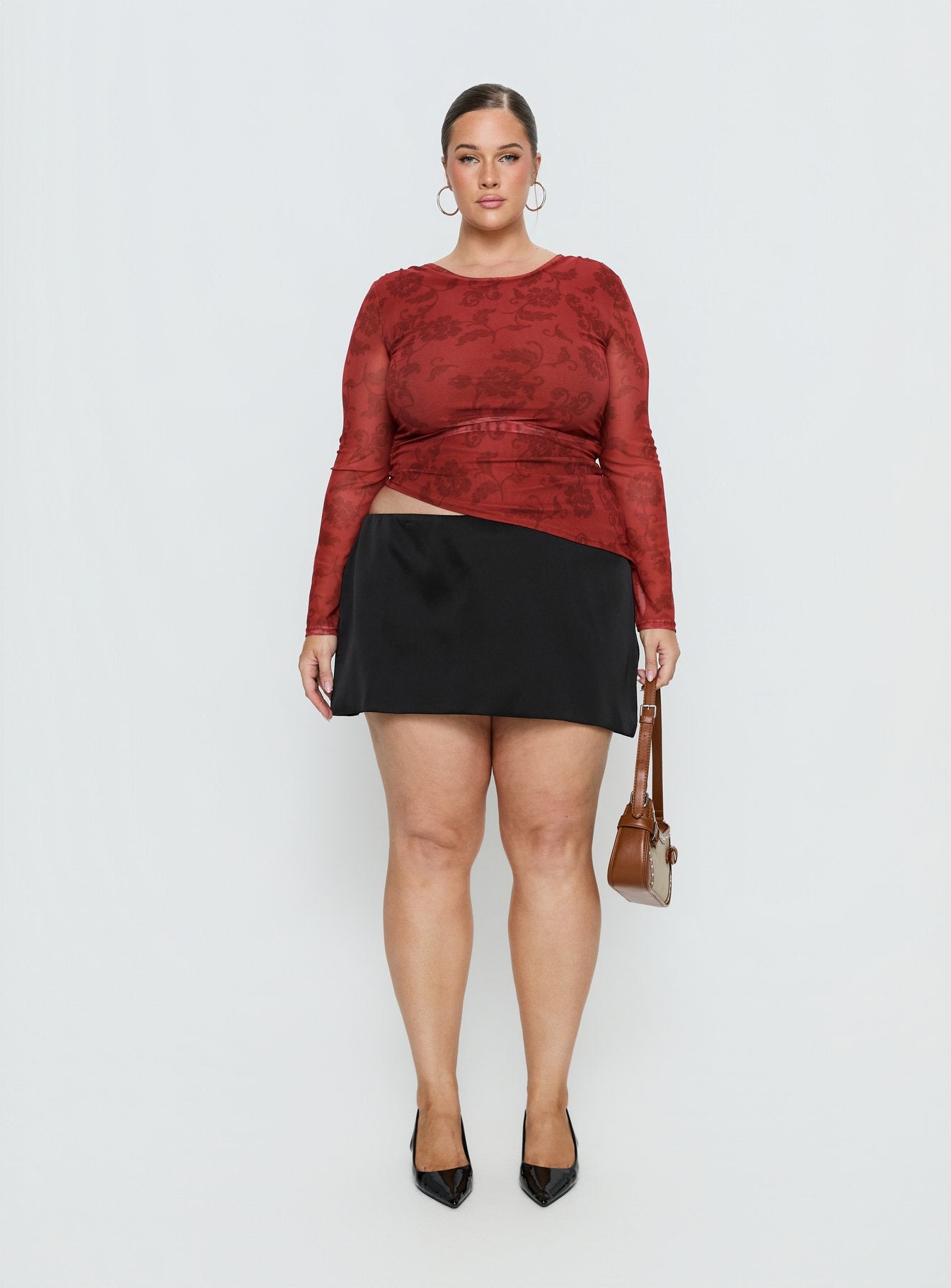 People Watching Long Sleeve Top Red Floral Curve - Image 7