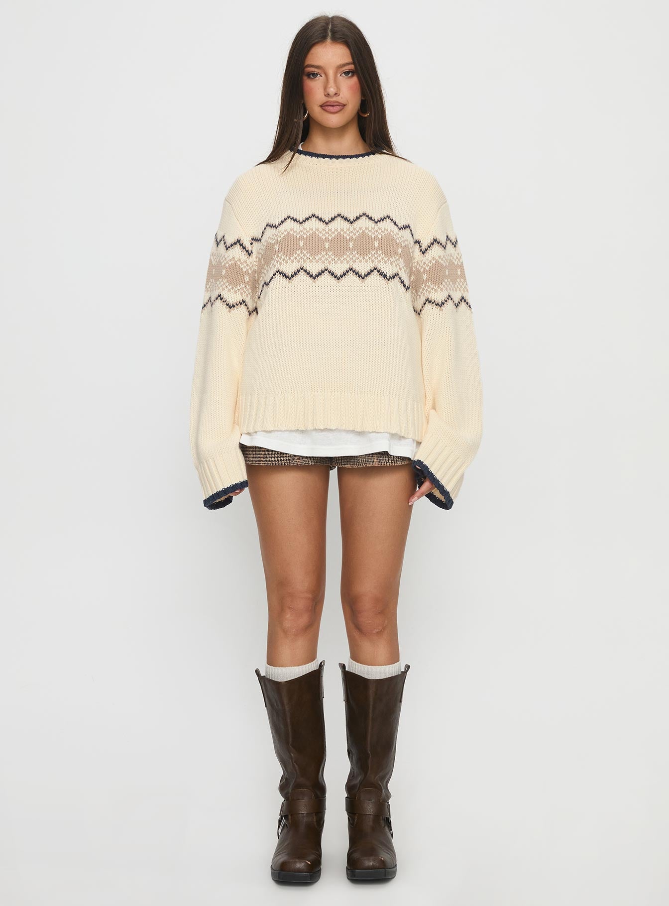 Madalynn Knit Graphic Jumper Beige - Image 7