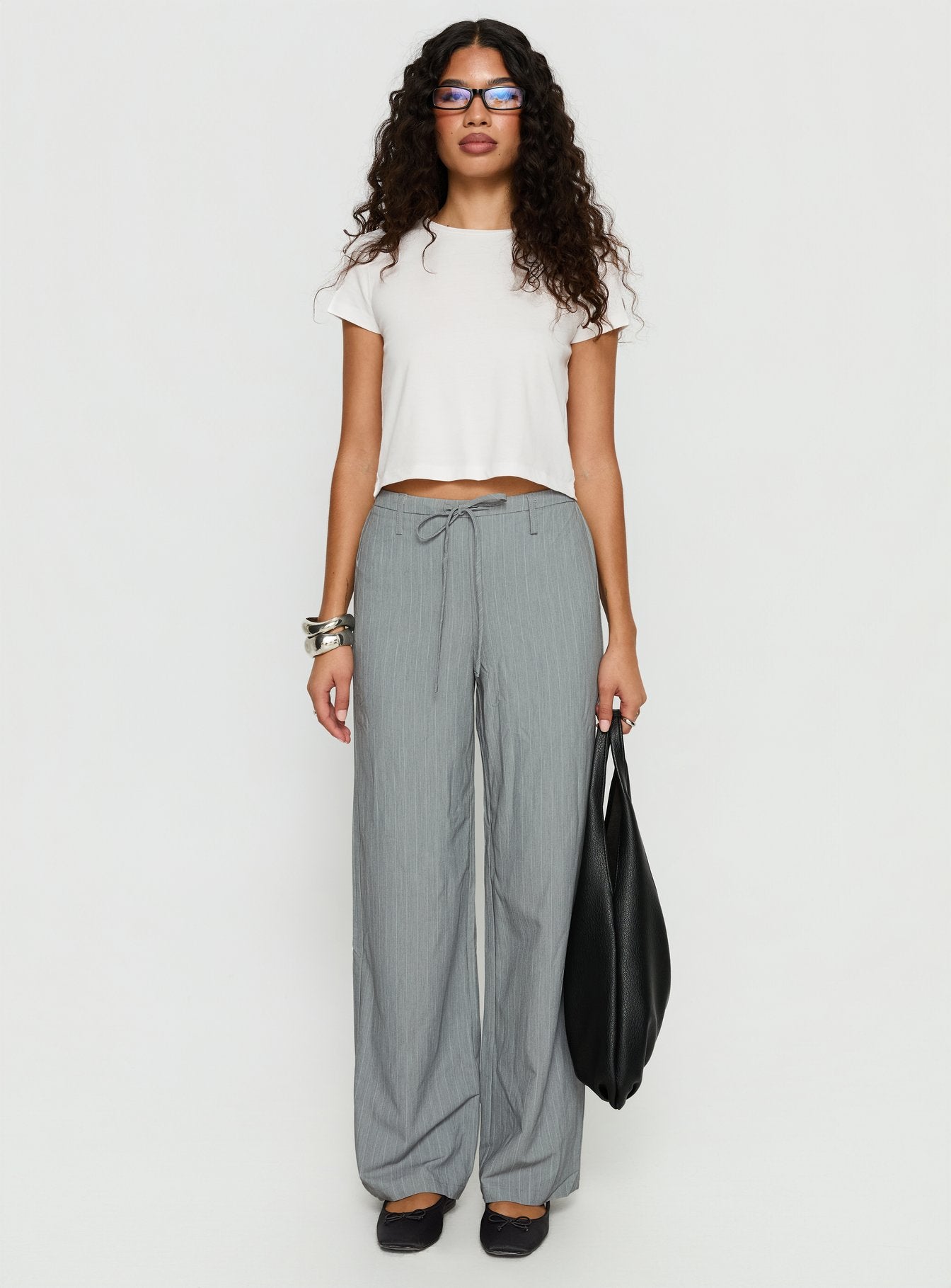 Idolised Tie Waist Pant Grey Pinstripe - Image 6