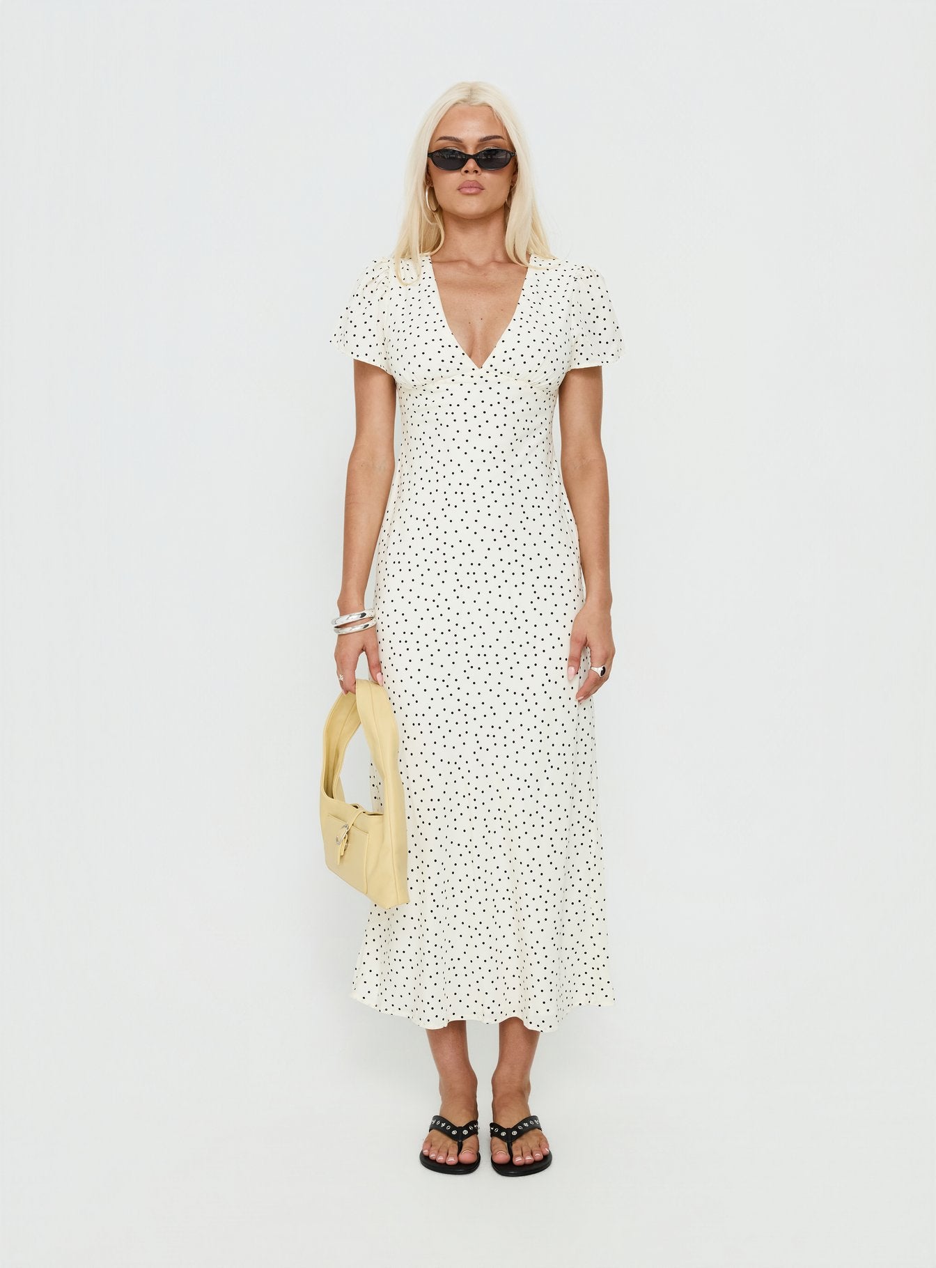 Mareiko V Neck Maxi Dress Cream Polka Dot - Image 7