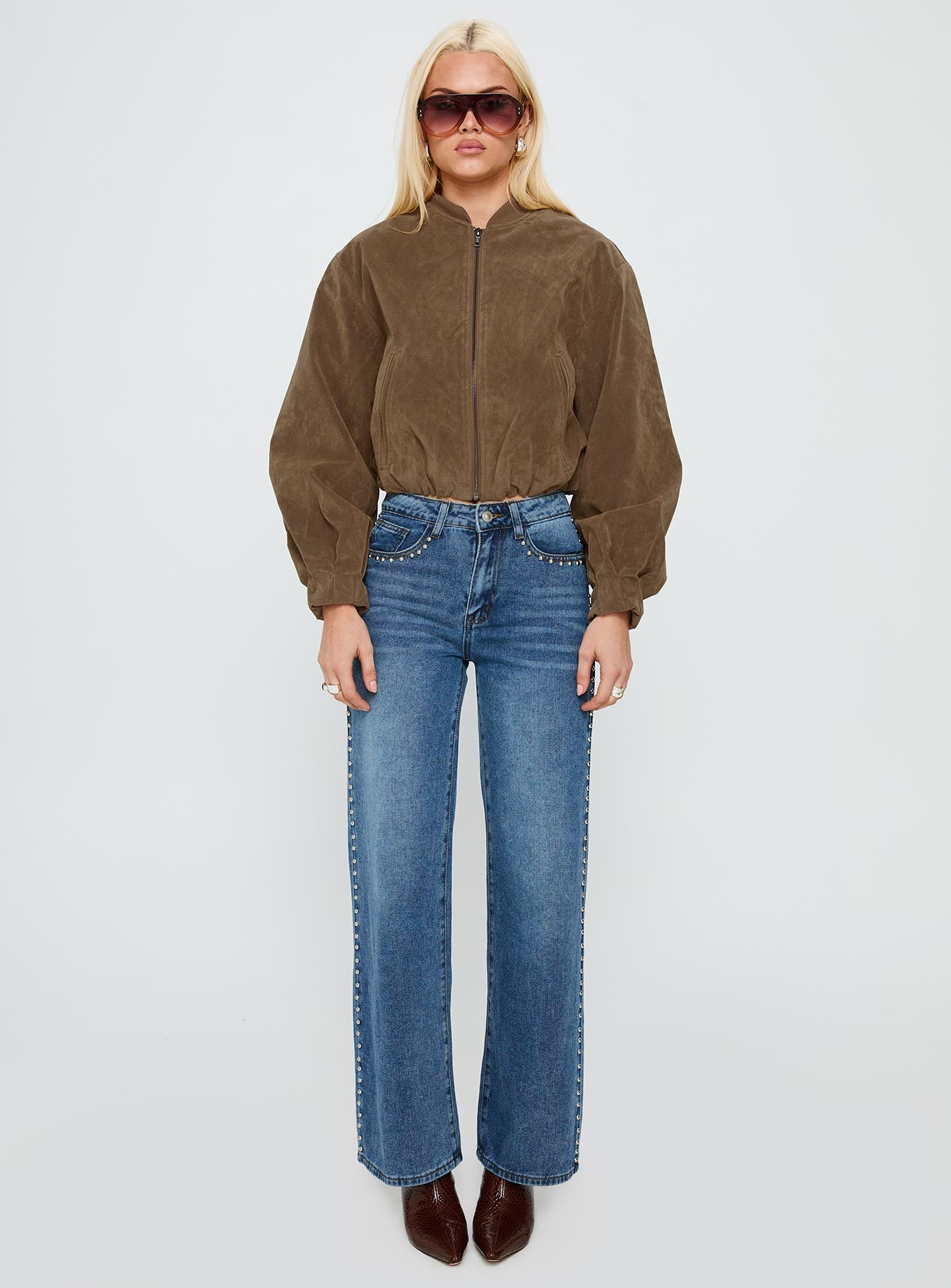 Mastery Faux Suede Bomber Jacket Brown - Image 7