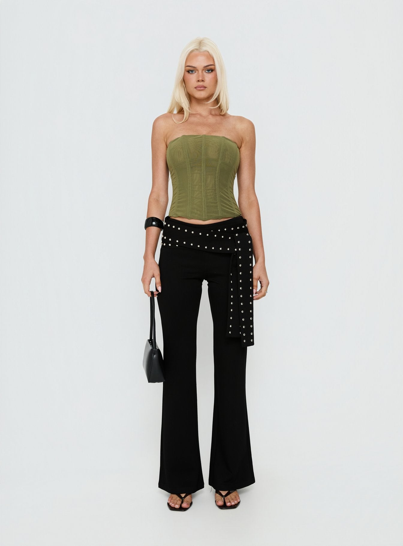 Oscuro Longline Mesh Corset Top Khaki - Image 7